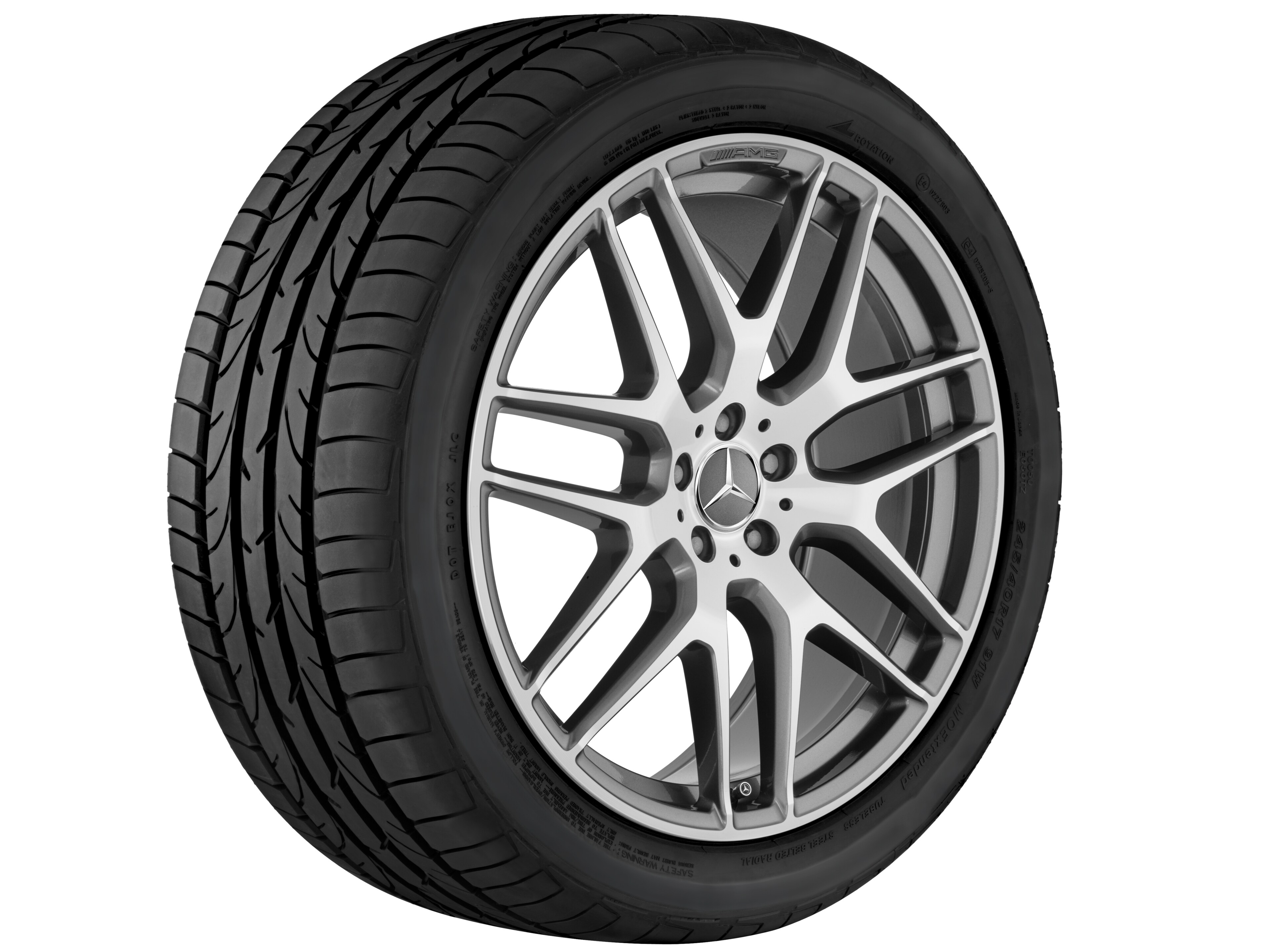 Cerchio in lega leggera AMG, con design a razze incrociate, 53,3 cm (21 pollici) - 10 J x 21 ET 46, grigio titanio, Tornitura a specchio
