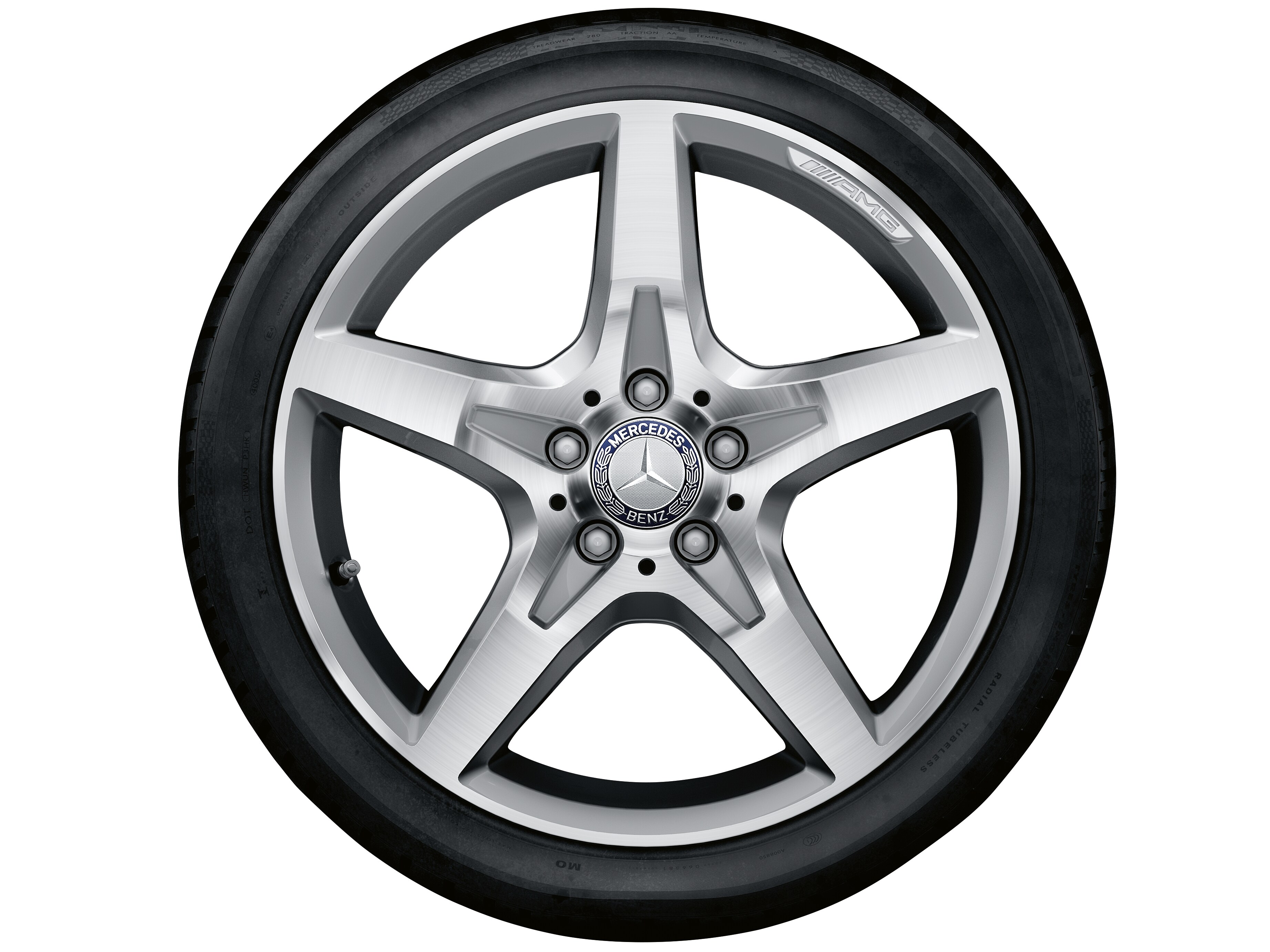 Cerchio a 5 razze AMG, 45,7 cm (18 pollici) - 7,5 J x 18 ET 42, argento, Tornitura a specchio