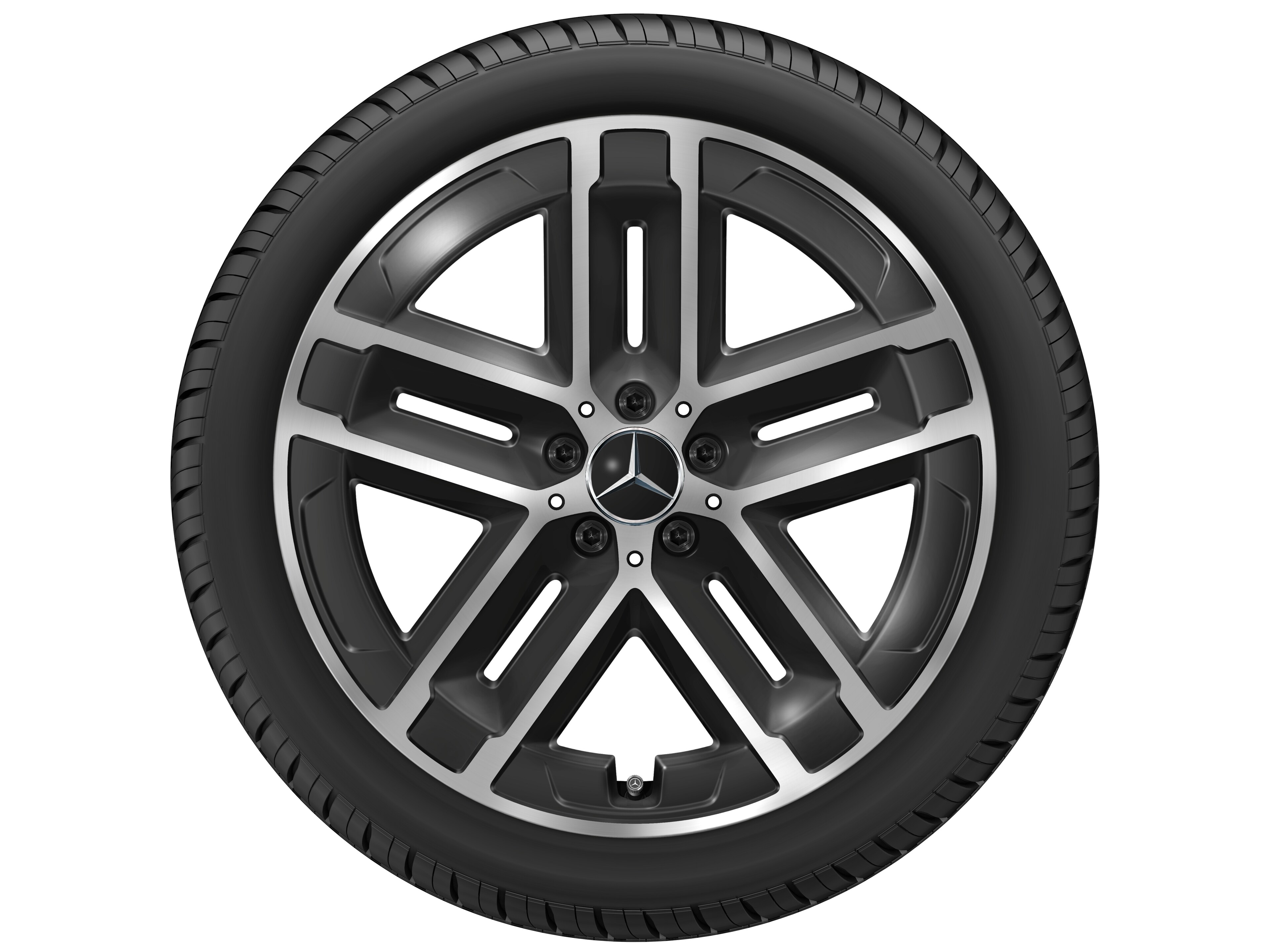 Cerchio a 5 doppie razze, Aero, 50,8 cm (20 pollici) - 9 J x 20 ET 60,8, colore nero, Tornitura a specchio