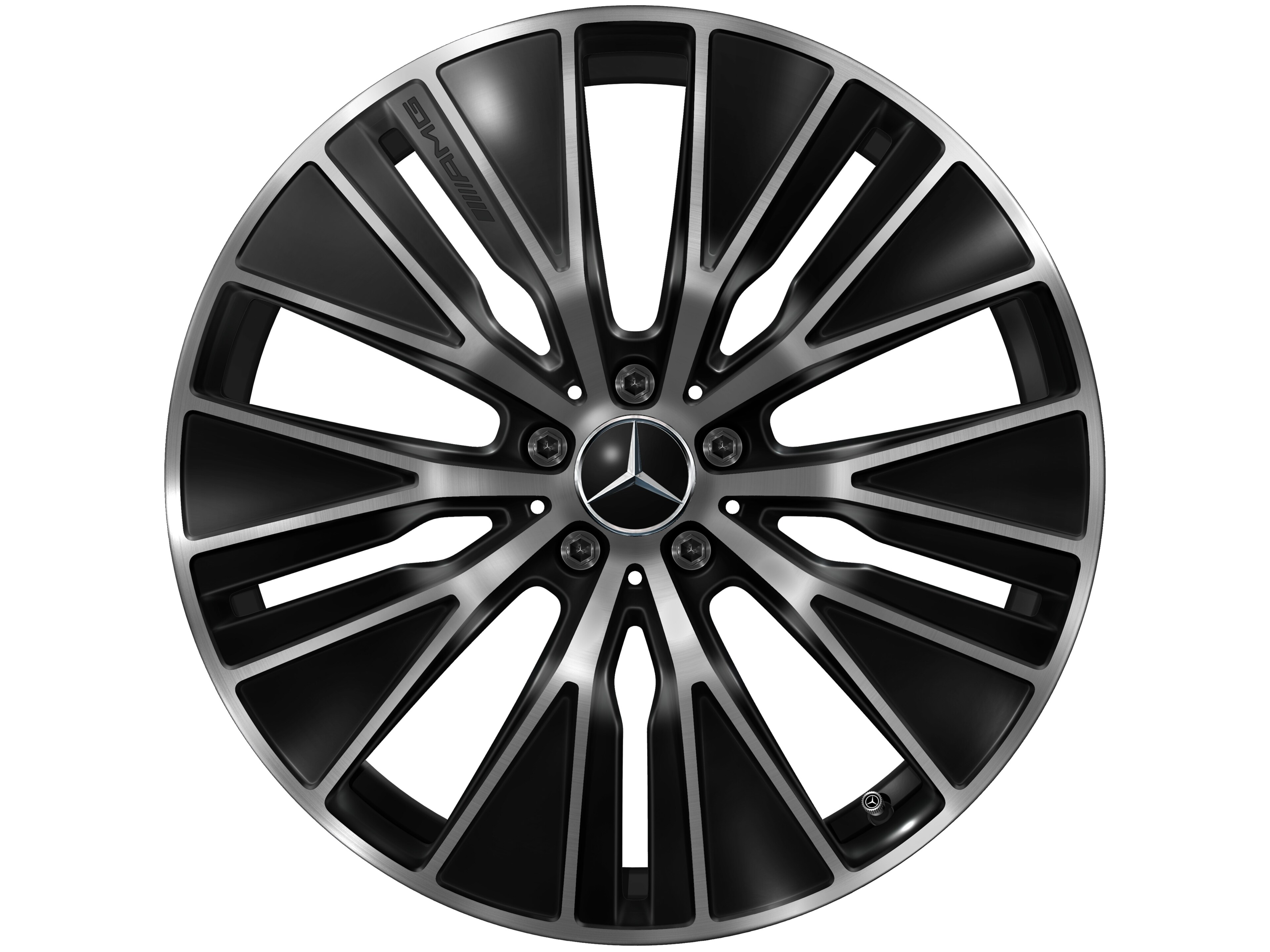 Cerchio in lega leggera AMG, con design a Y, 53,3 cm (21 pollici), Con ottimizzazione aerodinamica - 9,5 J x 21 ET 58,2, colore nero, Tornitura a specchio