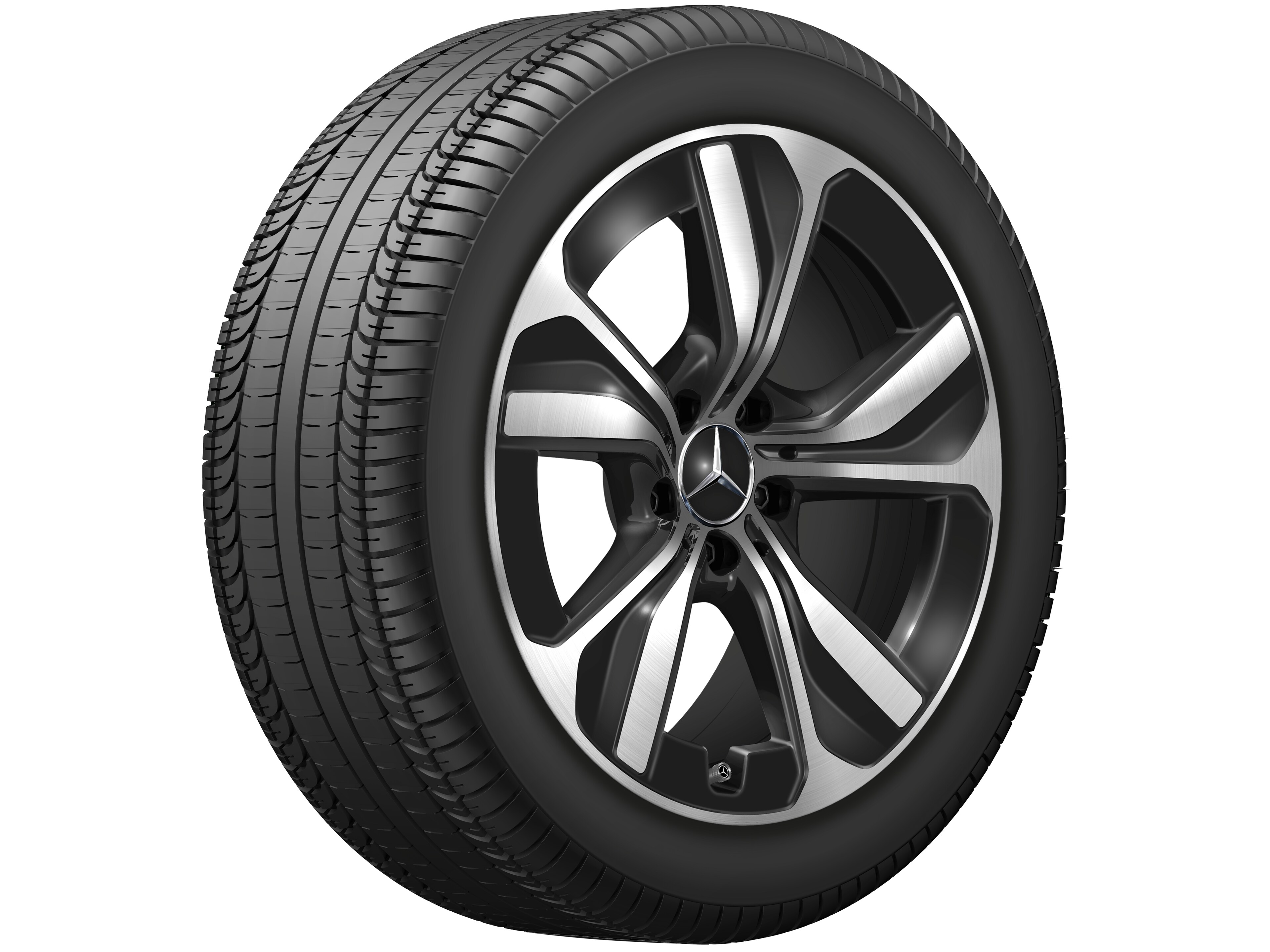 Cerchio a 5 razze, Aero, 45,7 cm (18 pollici) - 8 J x 18 ET 44,9, colore nero, Tornitura a specchio