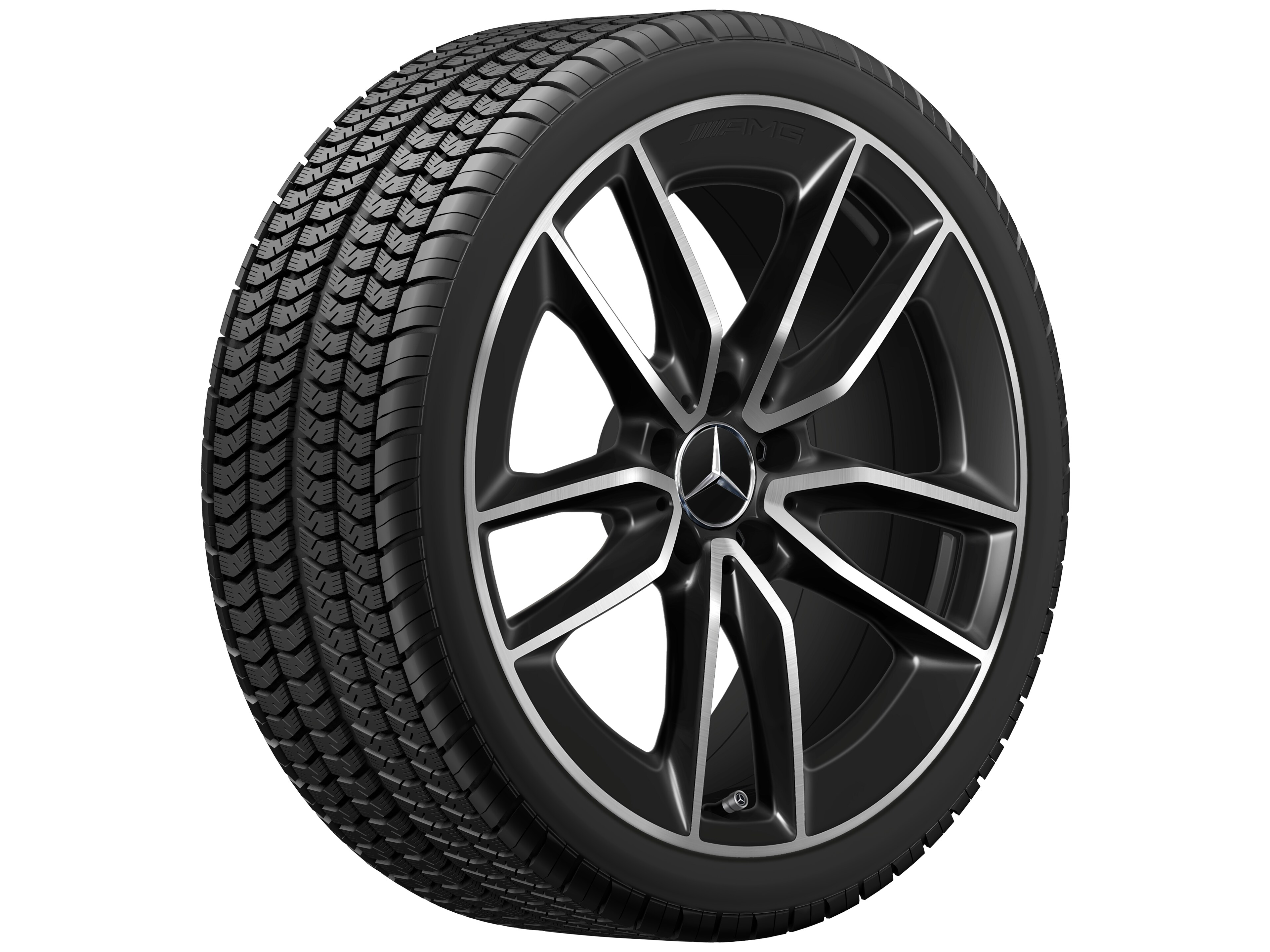 Cerchio a 5 doppie razze AMG, 48,3 cm (19 pollici) - 8,5 J x 19 ET 55,2, colore nero, Tornitura a specchio