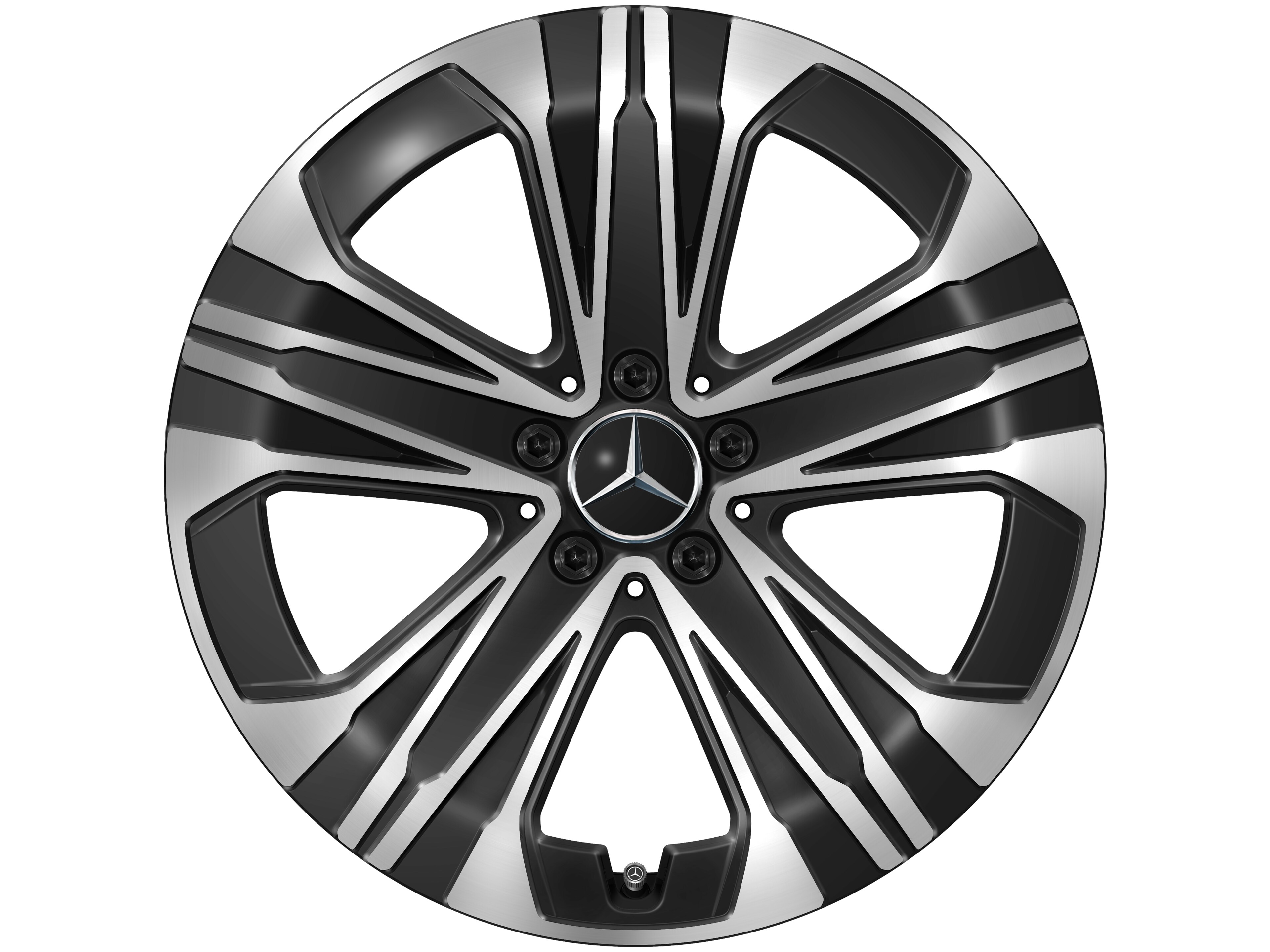 Cerchio a 5 doppie razze, 48,3 cm (19 pollici) - 7,5 J x 19 ET 47, colore nero, Tornitura a specchio