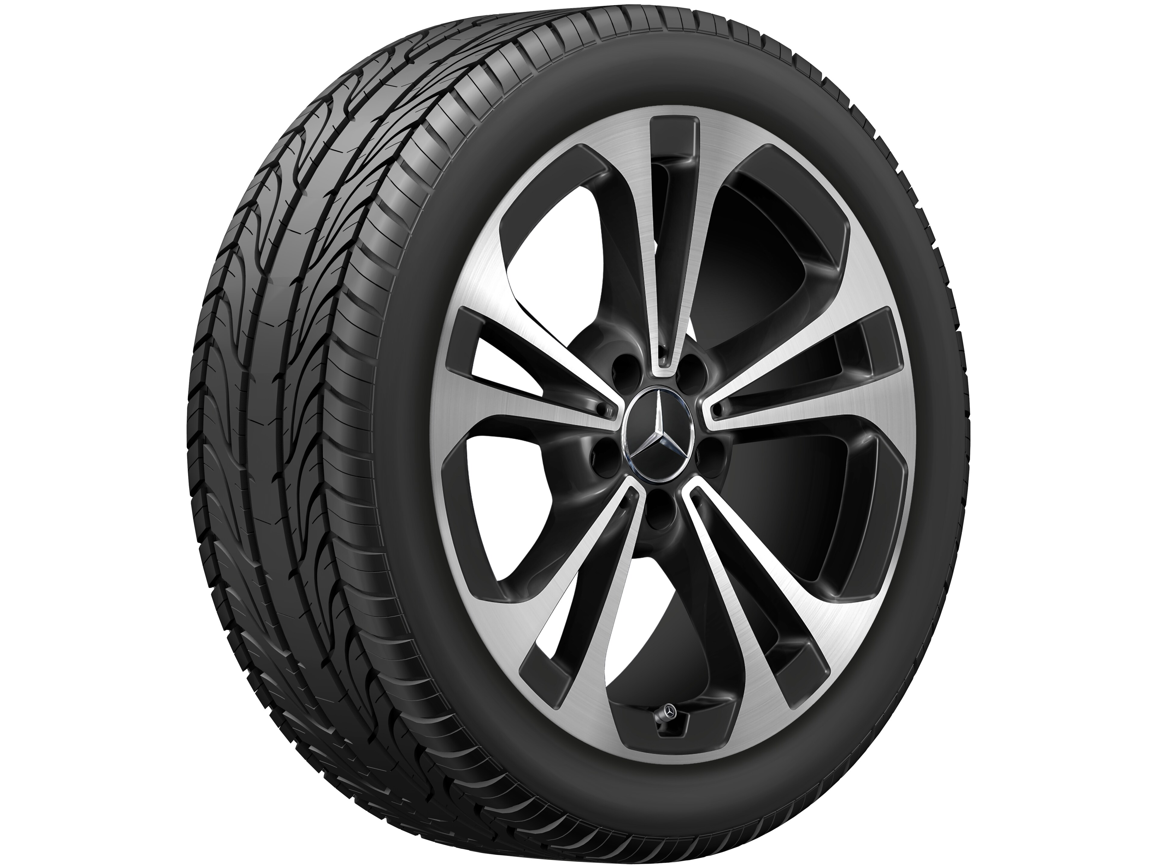Cerchio a 5 doppie razze, Aero, 45,7 cm (18 pollici), con tornitura a specchio - 8,5 J x 18 ET 52, colore nero, Tornitura a specchio