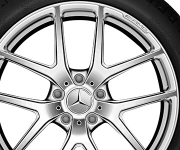 Cerchio fucinato AMG con design a 5 doppie razze, 53,3 cm (21 pollici) - 10 J x 21 ET 45, argento, lucidato ad alta lucidità