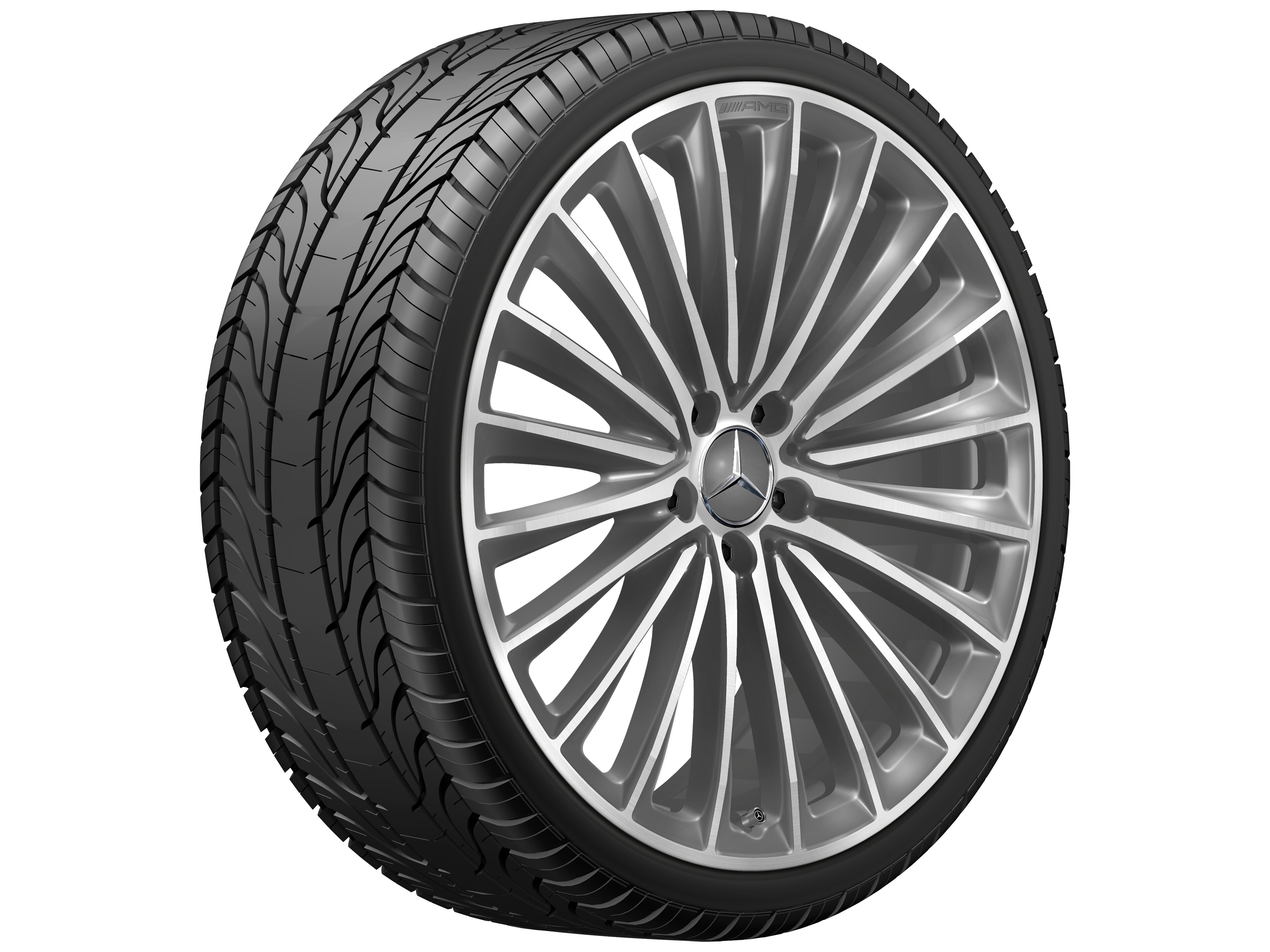 Cerchio in lega leggera AMG, con design a razze multiple, 53,3 cm (21 pollici) - 9 J x 21 ET 50, grigio Himalaya, Tornitura a specchio