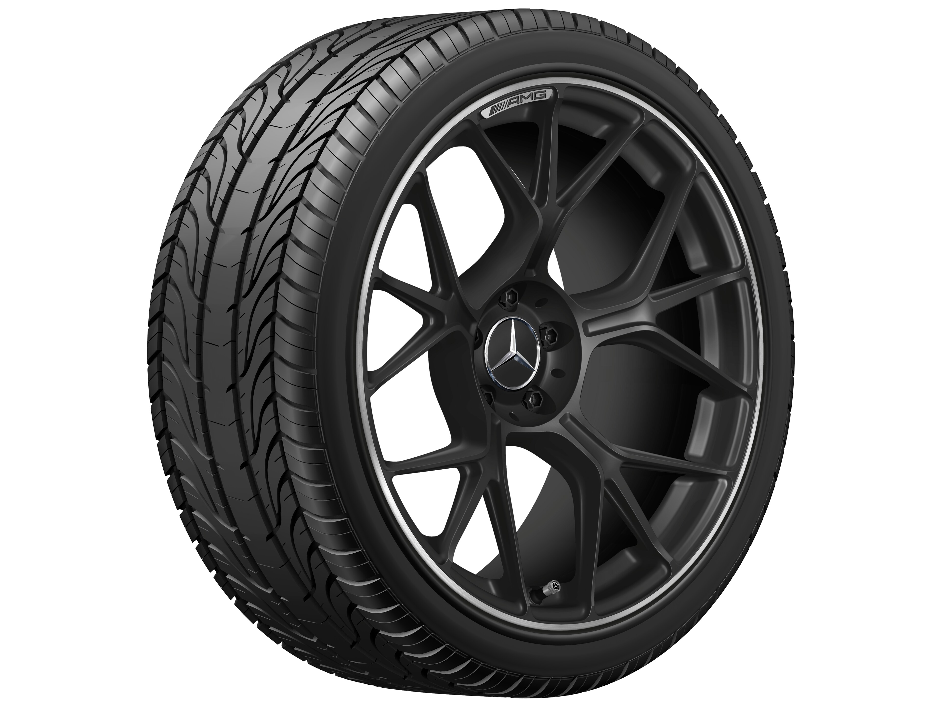 Cerchio fucinato AMG con design a razze incrociate, 50,8 cm (20 pollici), Bordo del cerchio tornito a specchio - 11 J x 20 ET 24,1, nero opacizzato, Bordo del cerchio tornito a specchio