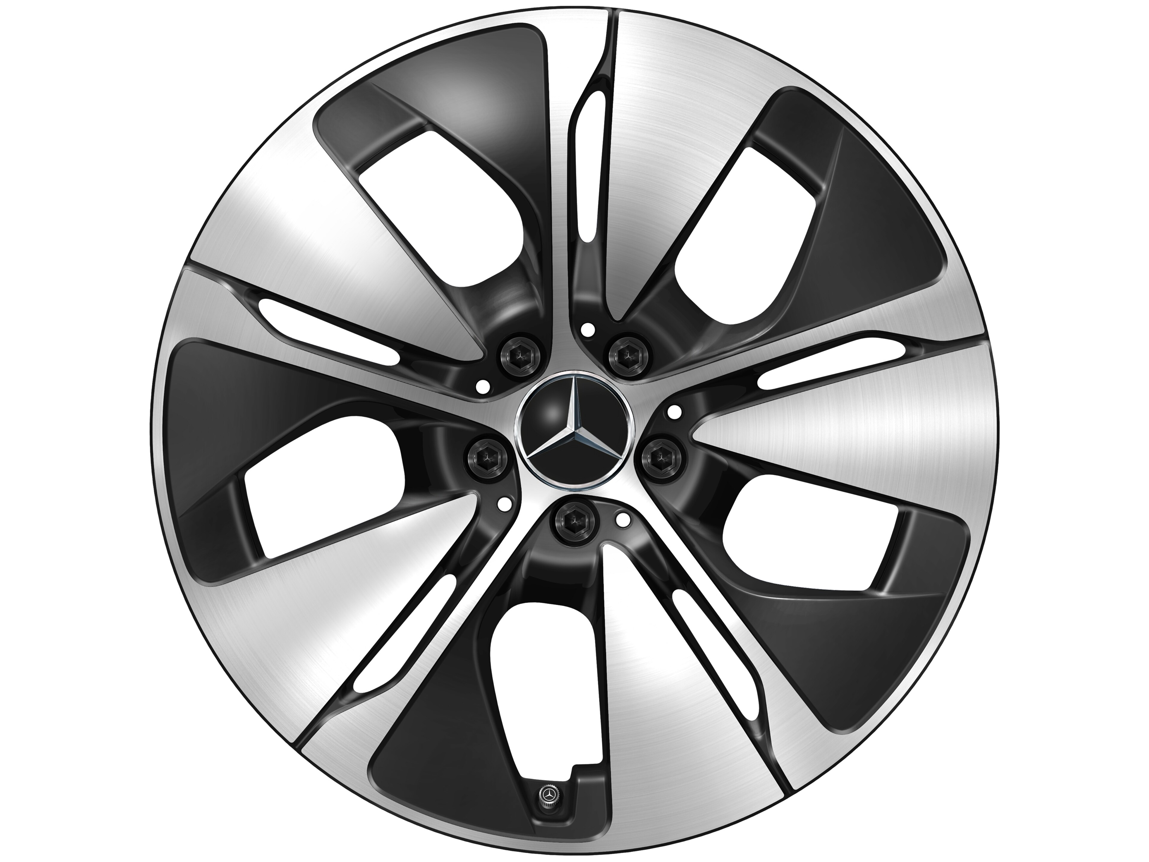 Cerchio a 5 razze, Aero, 48,3 cm (19 pollici) - 8,5 J x 19 ET 35,5, colore nero, Tornitura a specchio