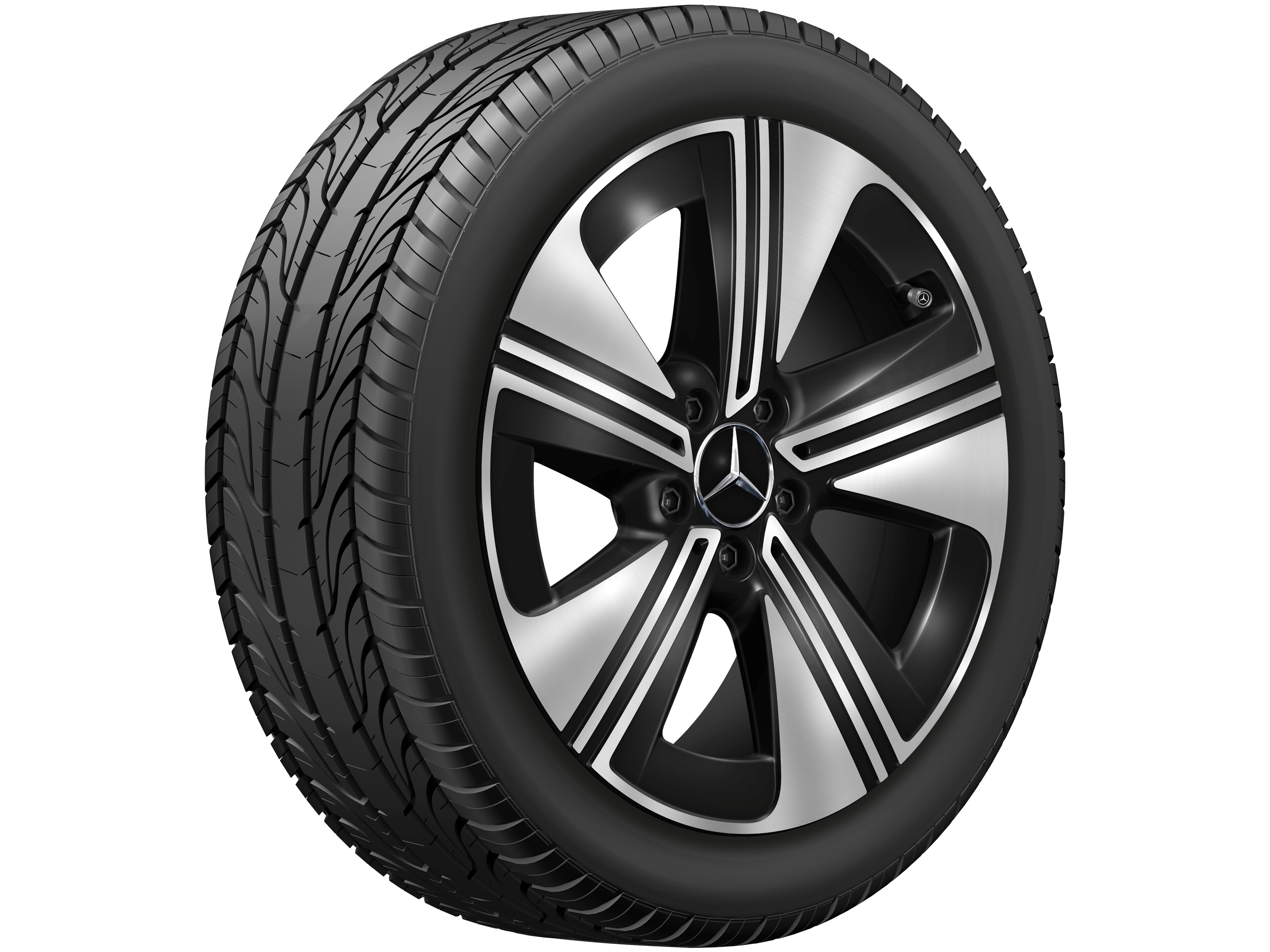 Cerchio a 5 razze, Aero, 45,7 cm (18 pollici) - 7,5 J x 18 ET 48,4, colore nero, Tornitura a specchio