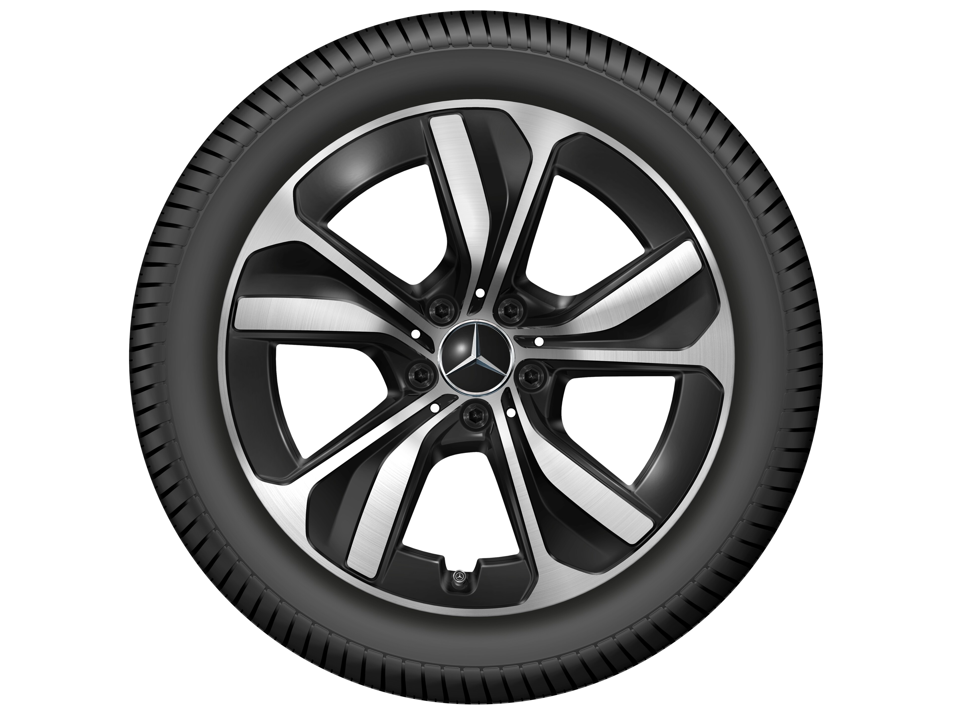 Cerchio a 5 razze, Aero, 45,7 cm (18 pollici) - 8 J x 18 ET 44,9, colore nero, Tornitura a specchio