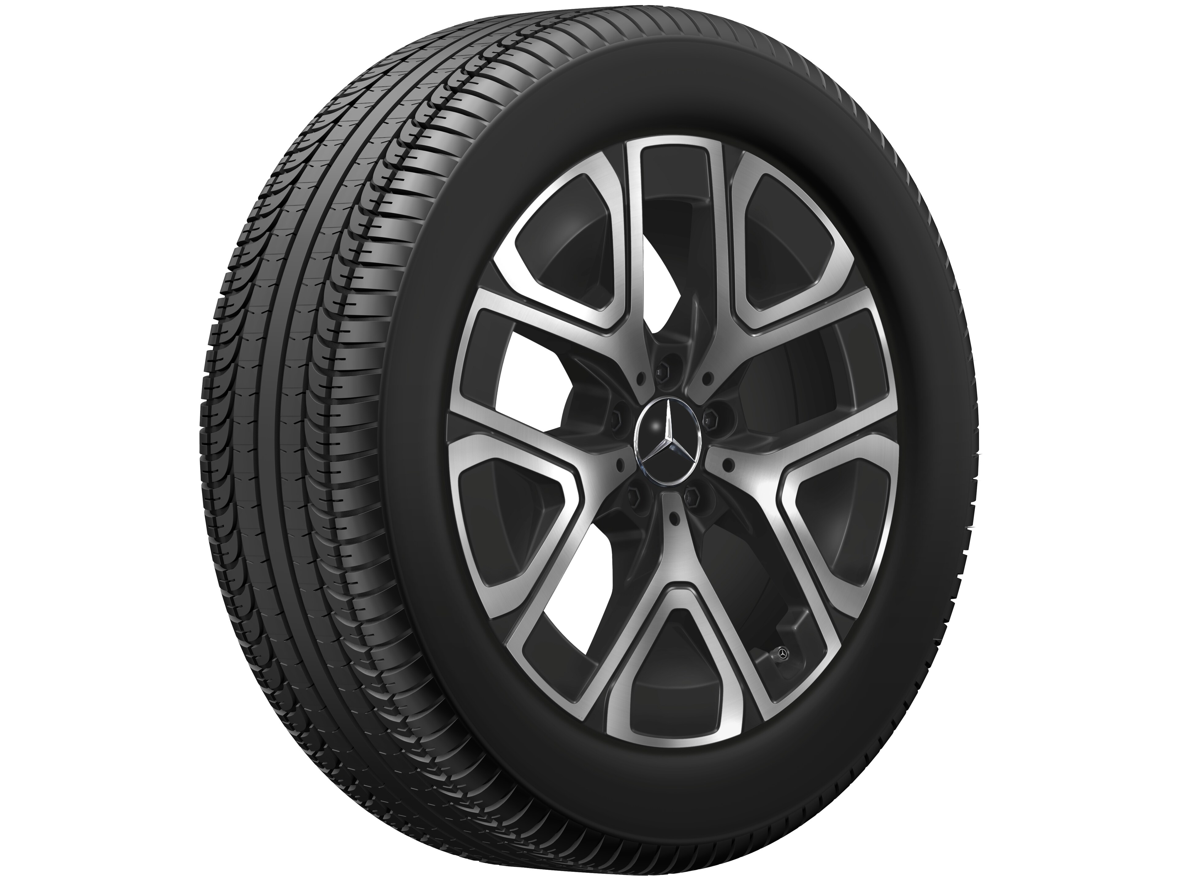 Cerchio a 5 doppie razze, Aero, 45,7 cm (18 pollici) - 7 J x 18 ET 46,6, colore nero, Tornitura a specchio