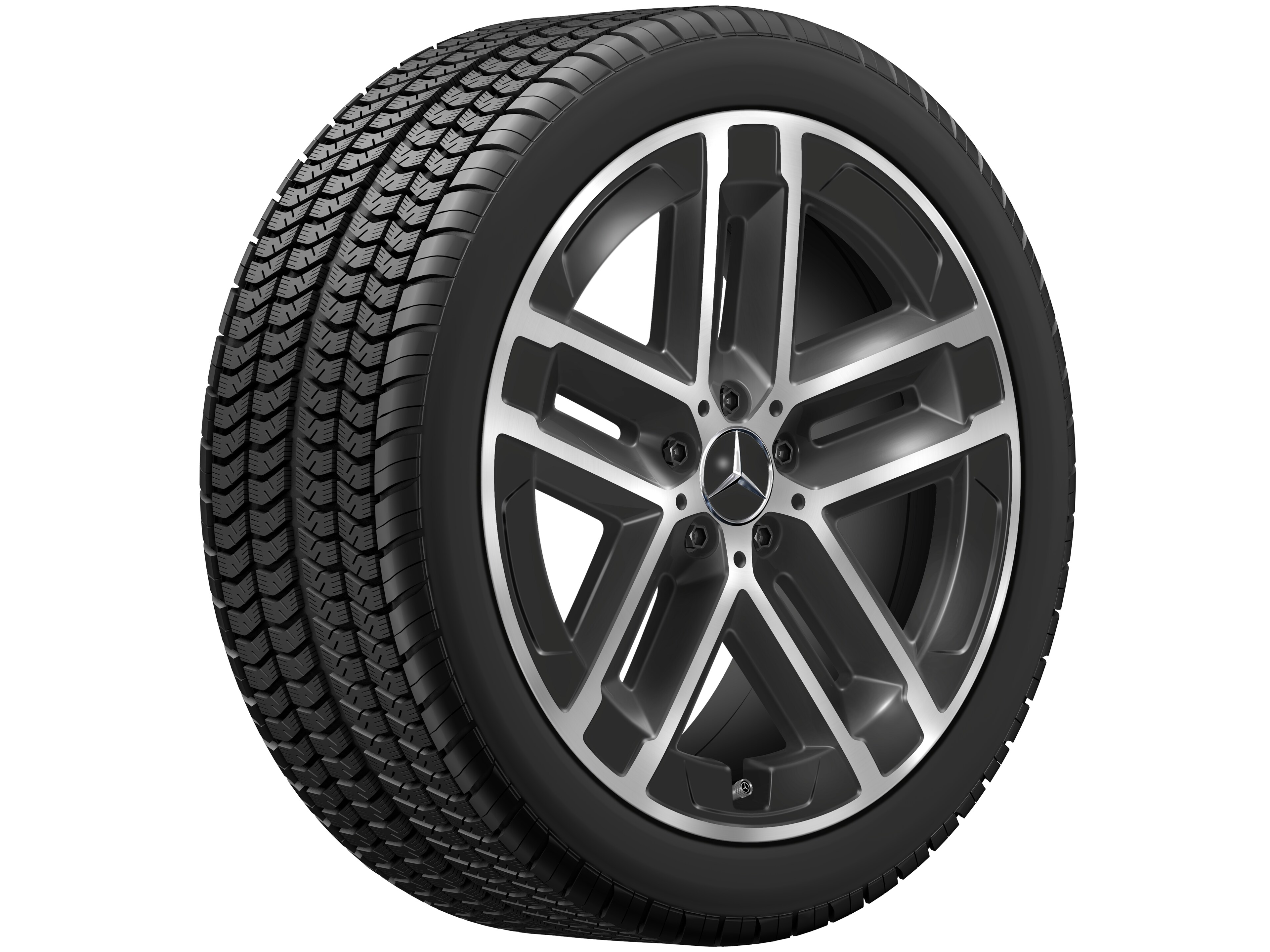 Cerchio a 5 doppie razze, Aero, 50,8 cm (20 pollici) - 9 J x 20 ET 60,8, colore nero, Tornitura a specchio