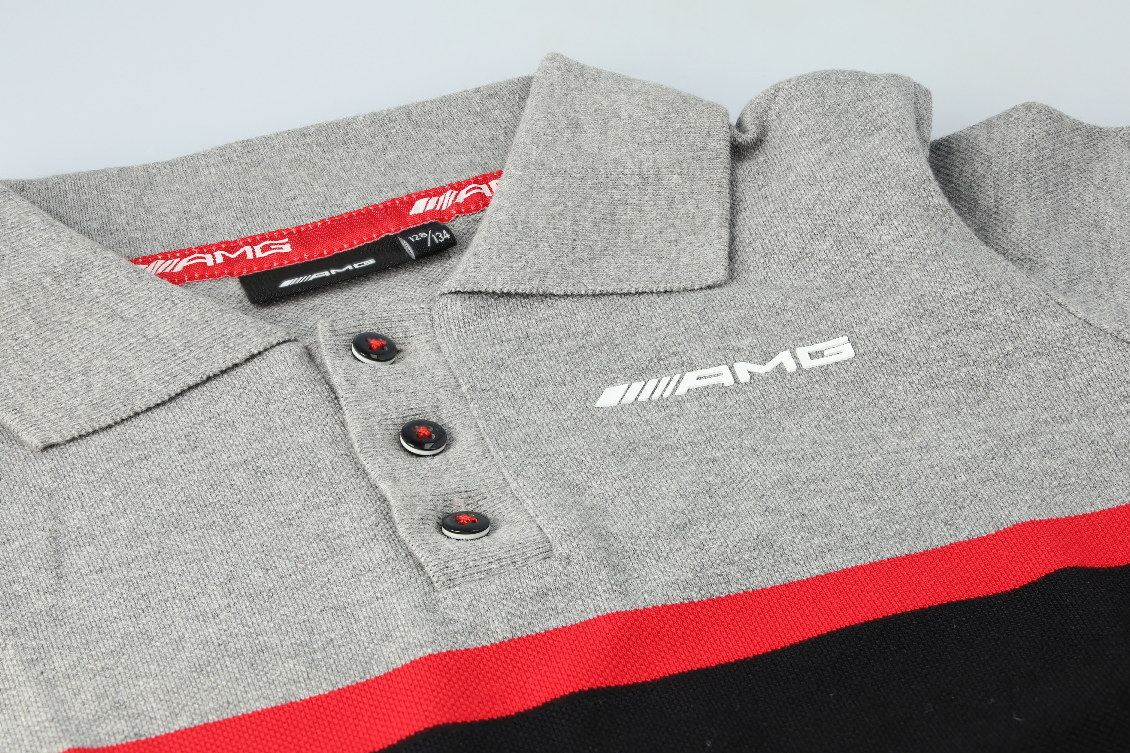 Polo da bambino AMG - Grigia / colore nero / Rosso, 152 / 158