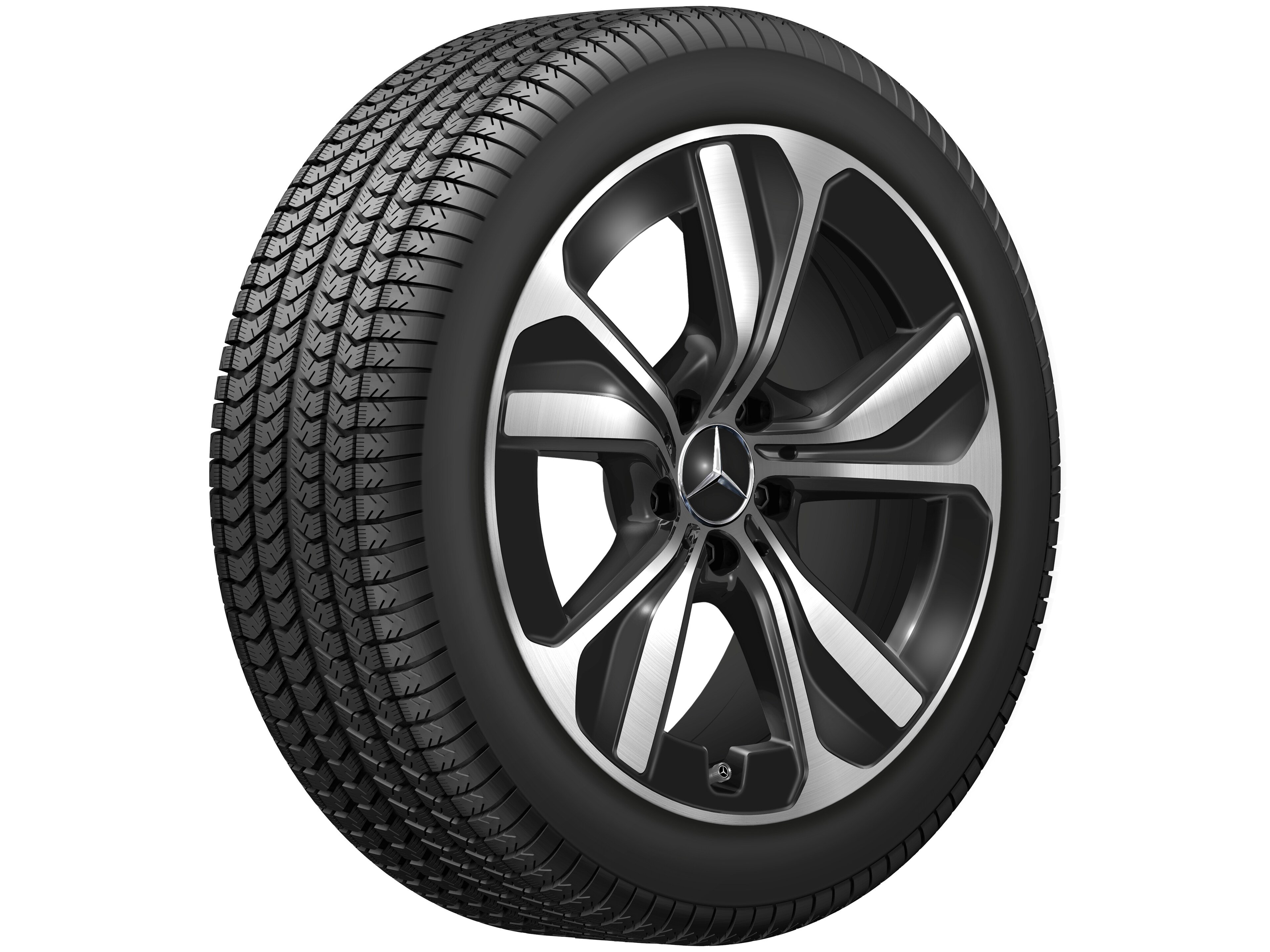 Cerchio a 5 razze, Aero, 45,7 cm (18 pollici) - 8 J x 18 ET 44,9, colore nero, Tornitura a specchio