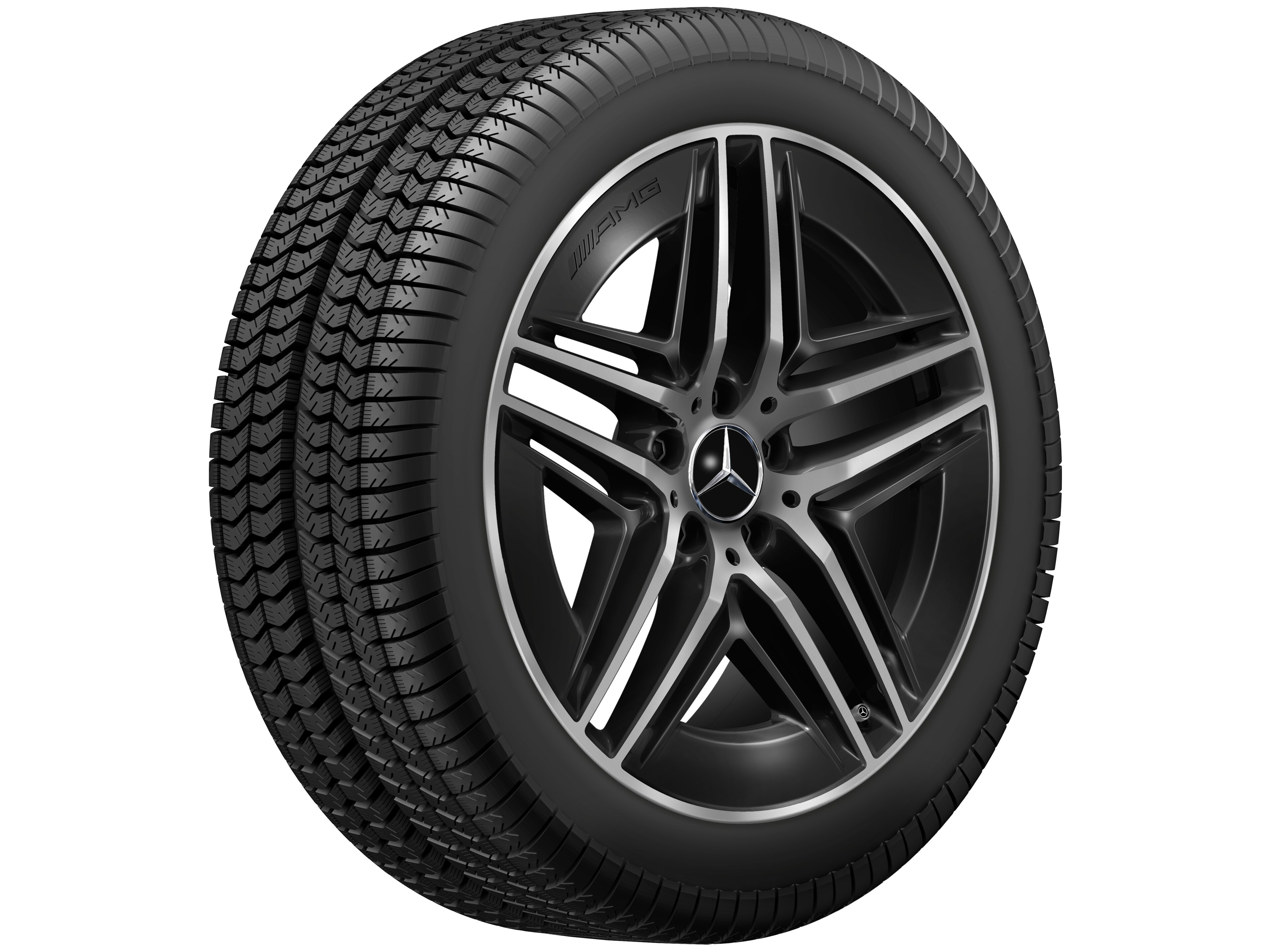 Cerchio in lega leggera AMG, con design a 5 doppie razze, 48,3 cm (19 pollici) - 8 J x 19 ET 52, colore nero, Tornitura a specchio