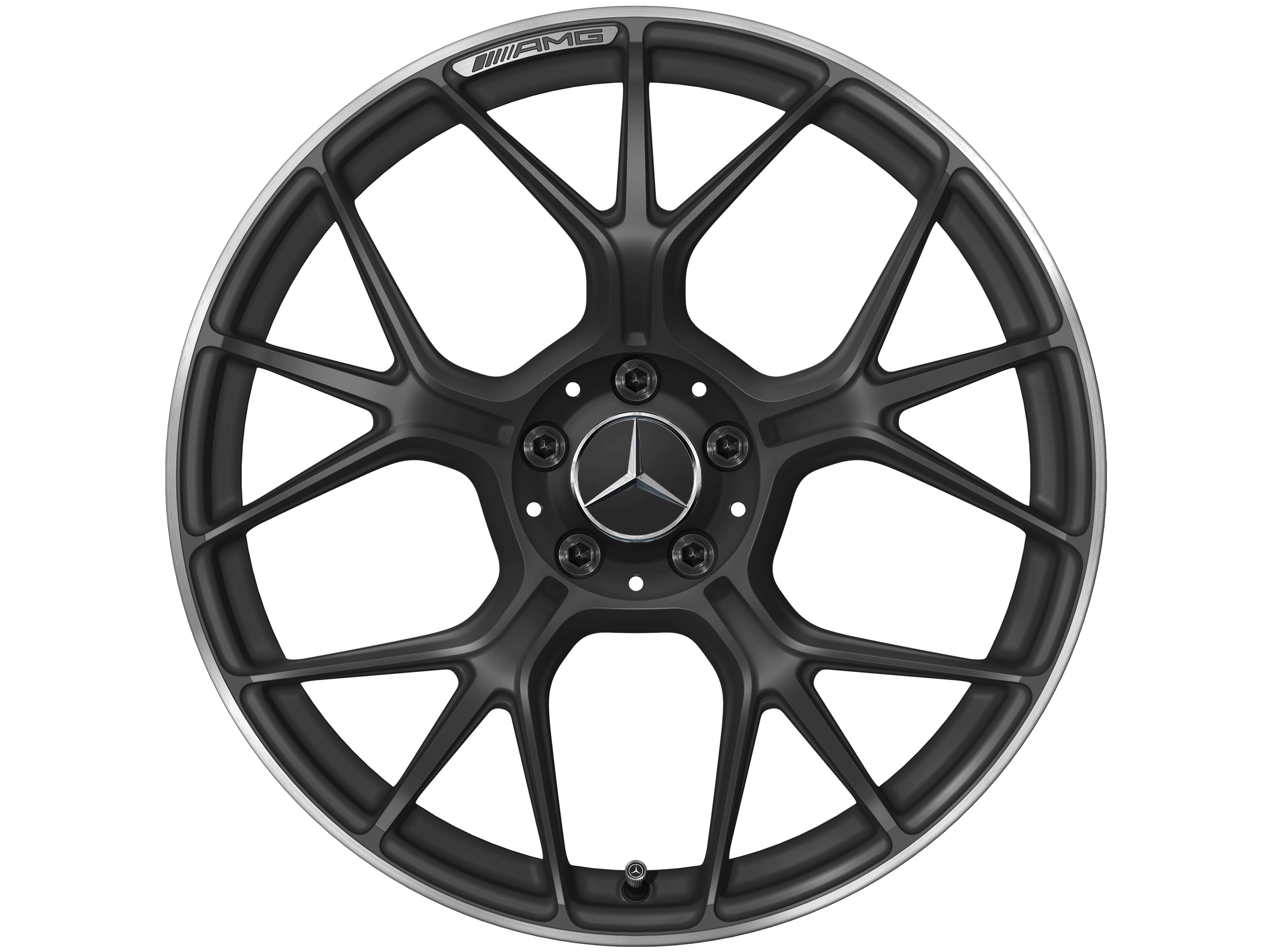 Cerchio fucinato AMG con design a razze incrociate, 50,8 cm (20 pollici), Bordo del cerchio tornito a specchio - 11 J x 20 ET 24,1, nero opacizzato, Bordo del cerchio tornito a specchio