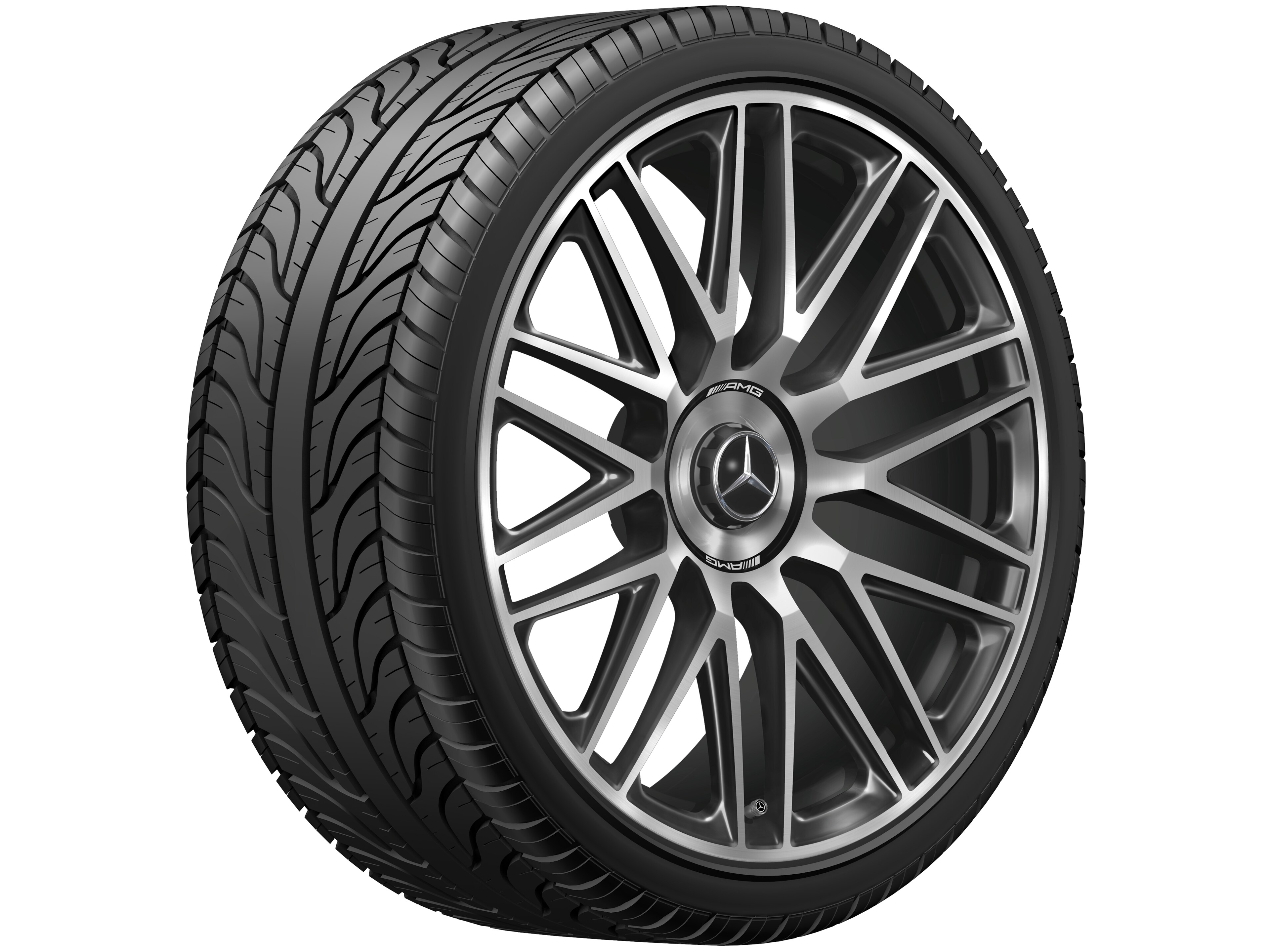 Cerchio fucinato AMG con design a 10 razze, 53,3 cm (21 pollici) - 9,5 J x 21 ET 33, colore nero / dark platin gloss