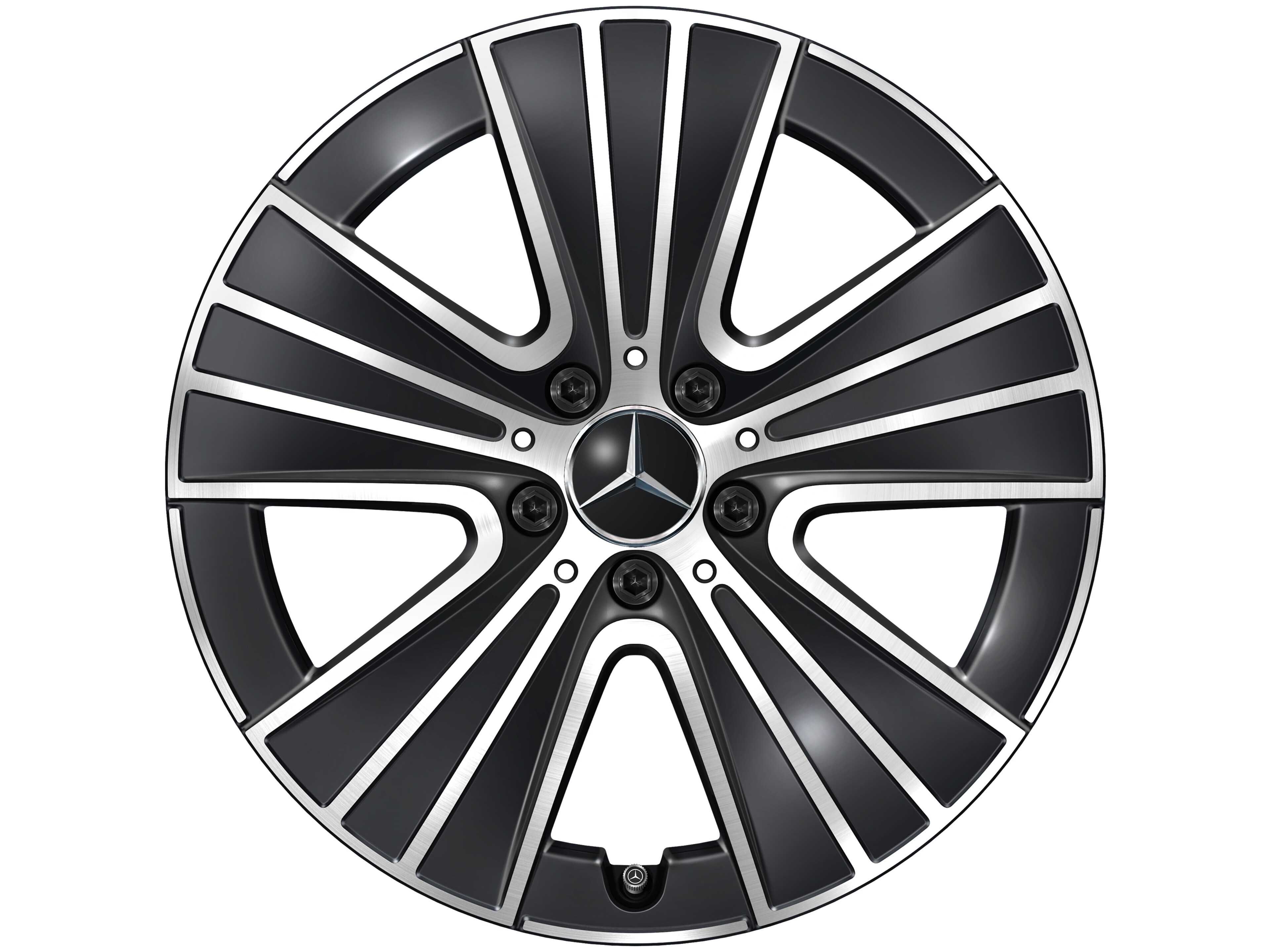 Cerchio a 5 triple razze, 45,7 cm (18 pollici) - 8 J x 18 ET 32,5, colore nero, Tornitura a specchio