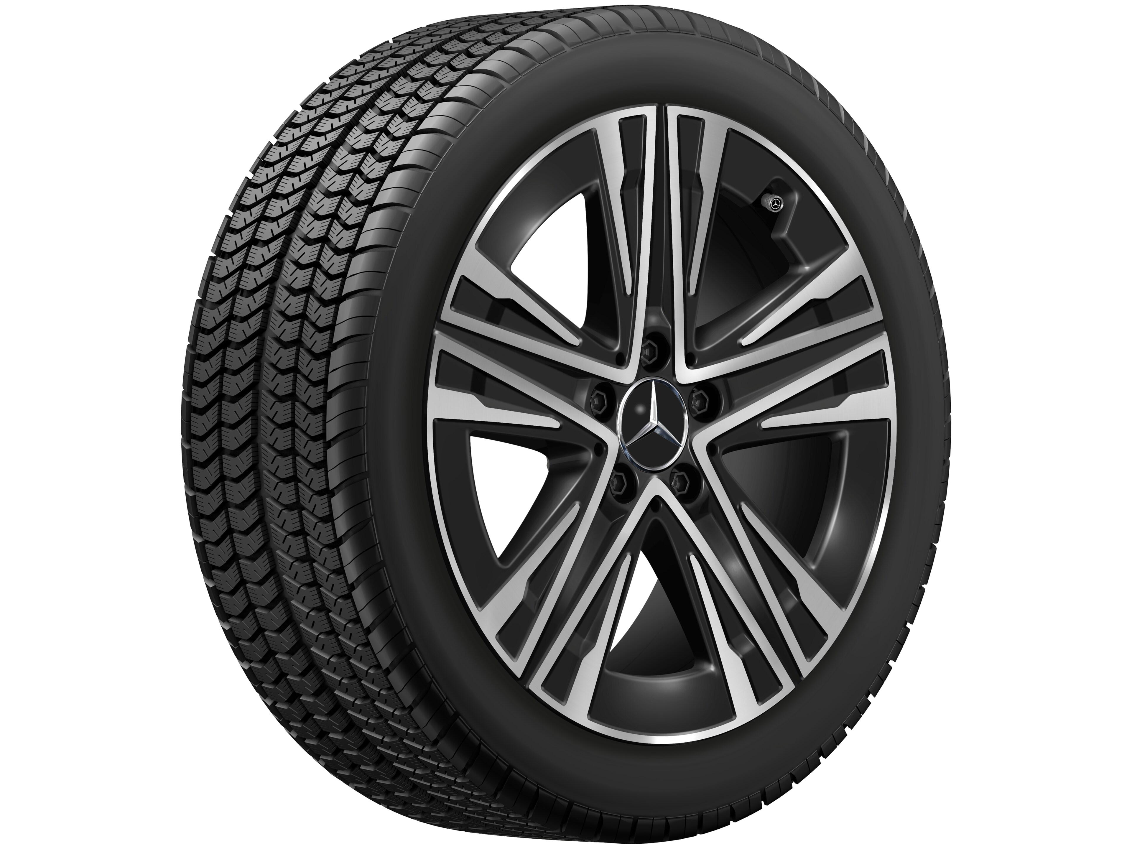 Cerchio a 5 razze W, Aero, 45,7 cm (18 pollici) - 7,5 J x 18 ET 48,4, colore nero, Tornitura a specchio