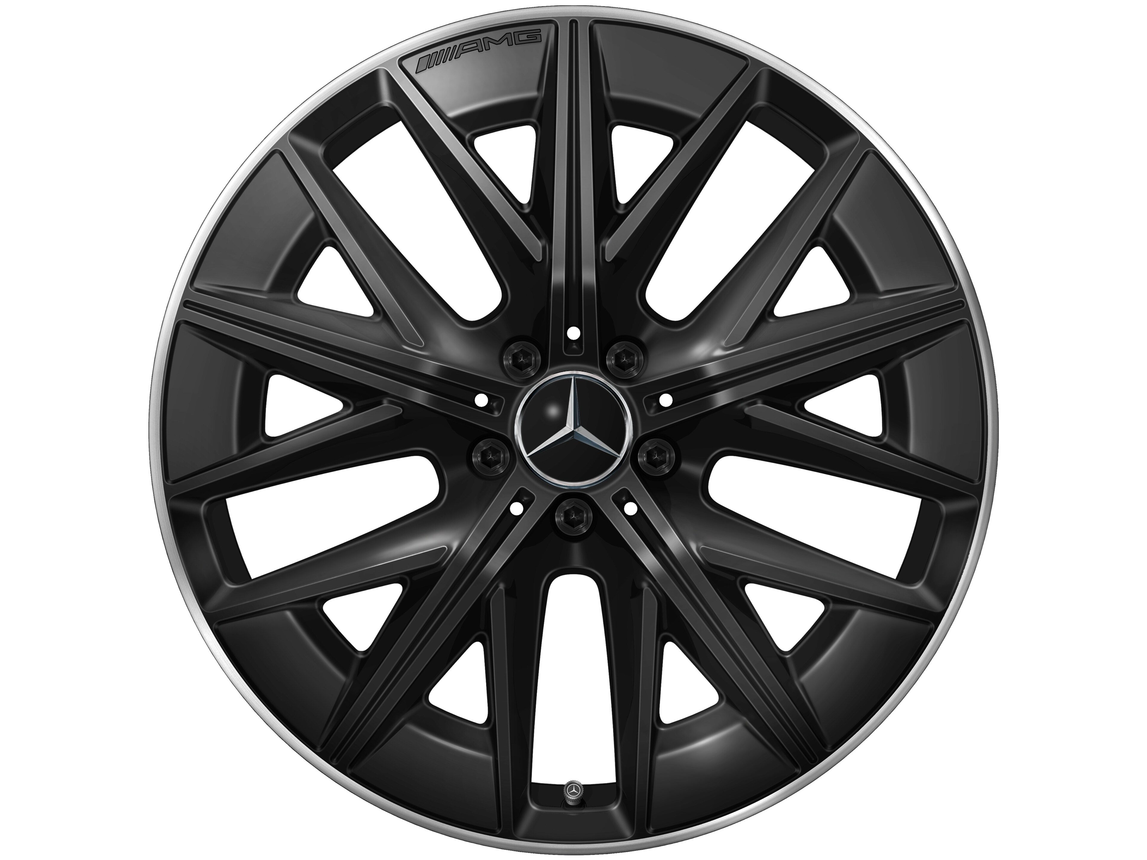 Cerchio in lega leggera AMG, con design a razze multiple, 50,8 cm (20 pollici), Bordo del cerchio tornito a specchio, Con ottimizzazione aerodinamica - 9 J x 20 ET 60,8, colore nero, Bordo del cerchio tornito a specchio