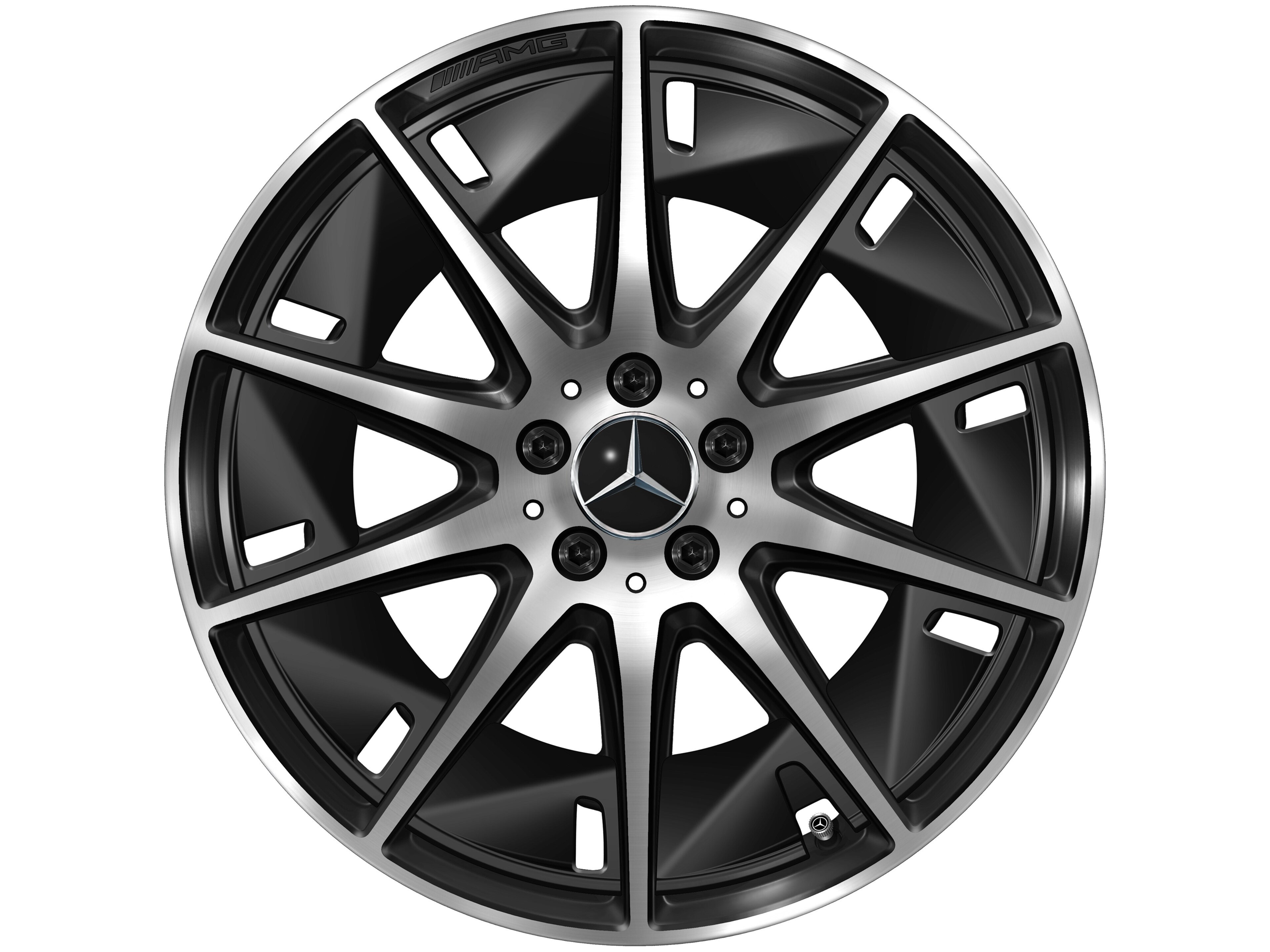 Cerchio in lega leggera AMG, con design a 10 razze, 50,8 cm (20 pollici), Con ottimizzazione aerodinamica - 9,5 J x 20 ET 58,2, colore nero, Tornitura a specchio