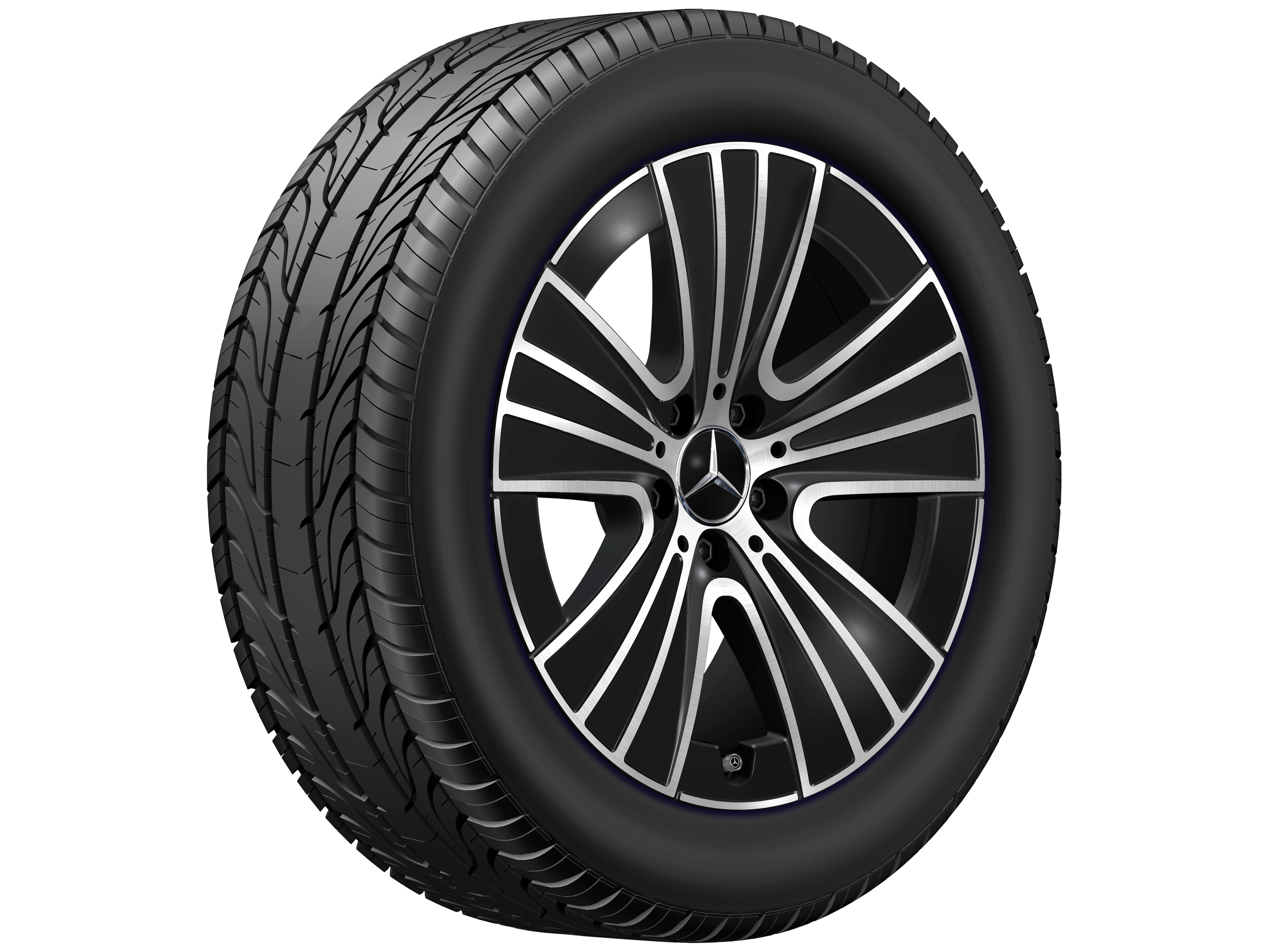 Cerchio a 5 triple razze, 45,7 cm (18 pollici) - 8 J x 18 ET 32,5, colore nero, Tornitura a specchio