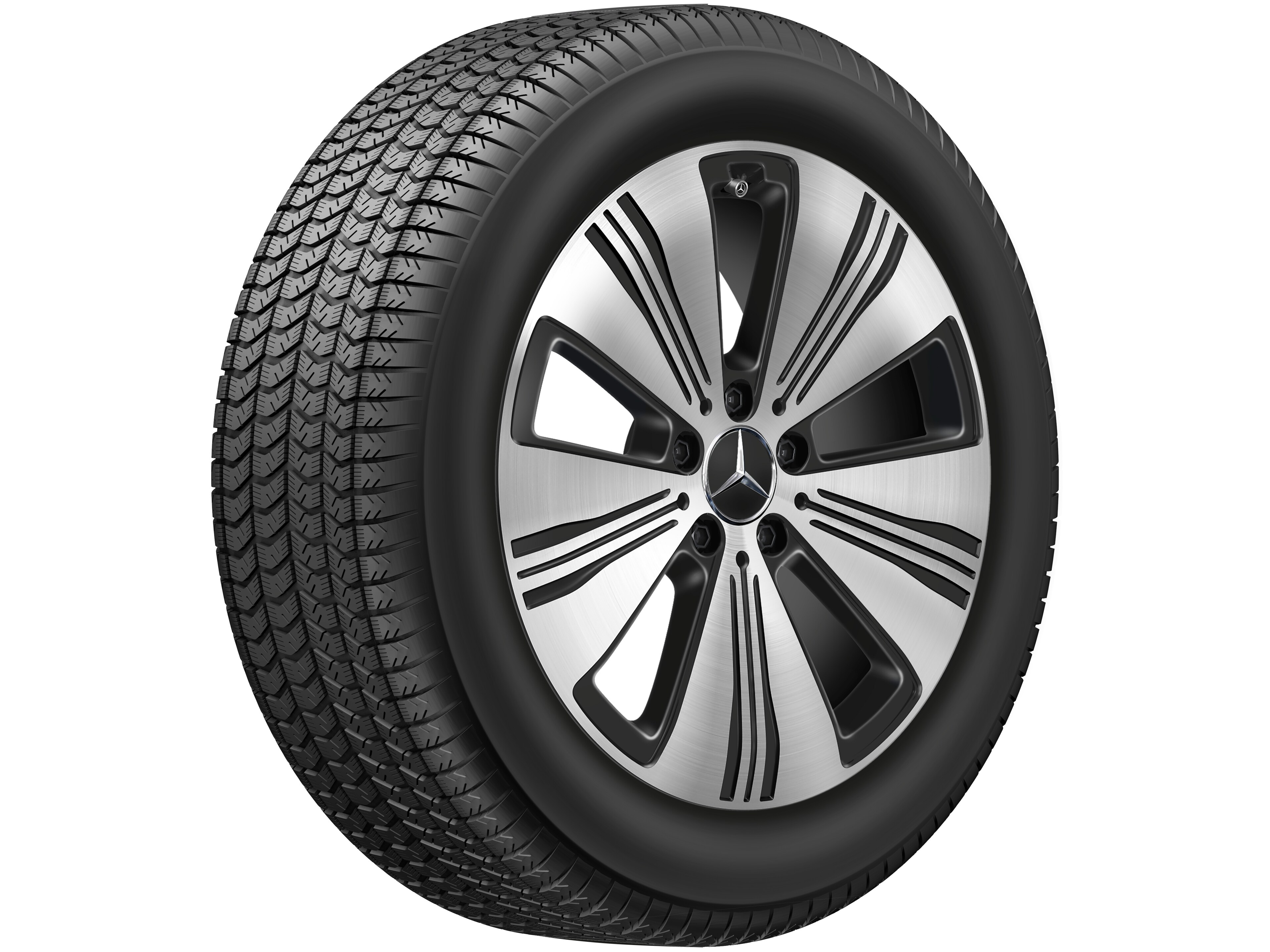 Cerchio a 5 razze, 45,7 cm (18 pollici) - 7,5 J x 18 ET 53,5, colore nero, Tornitura a specchio