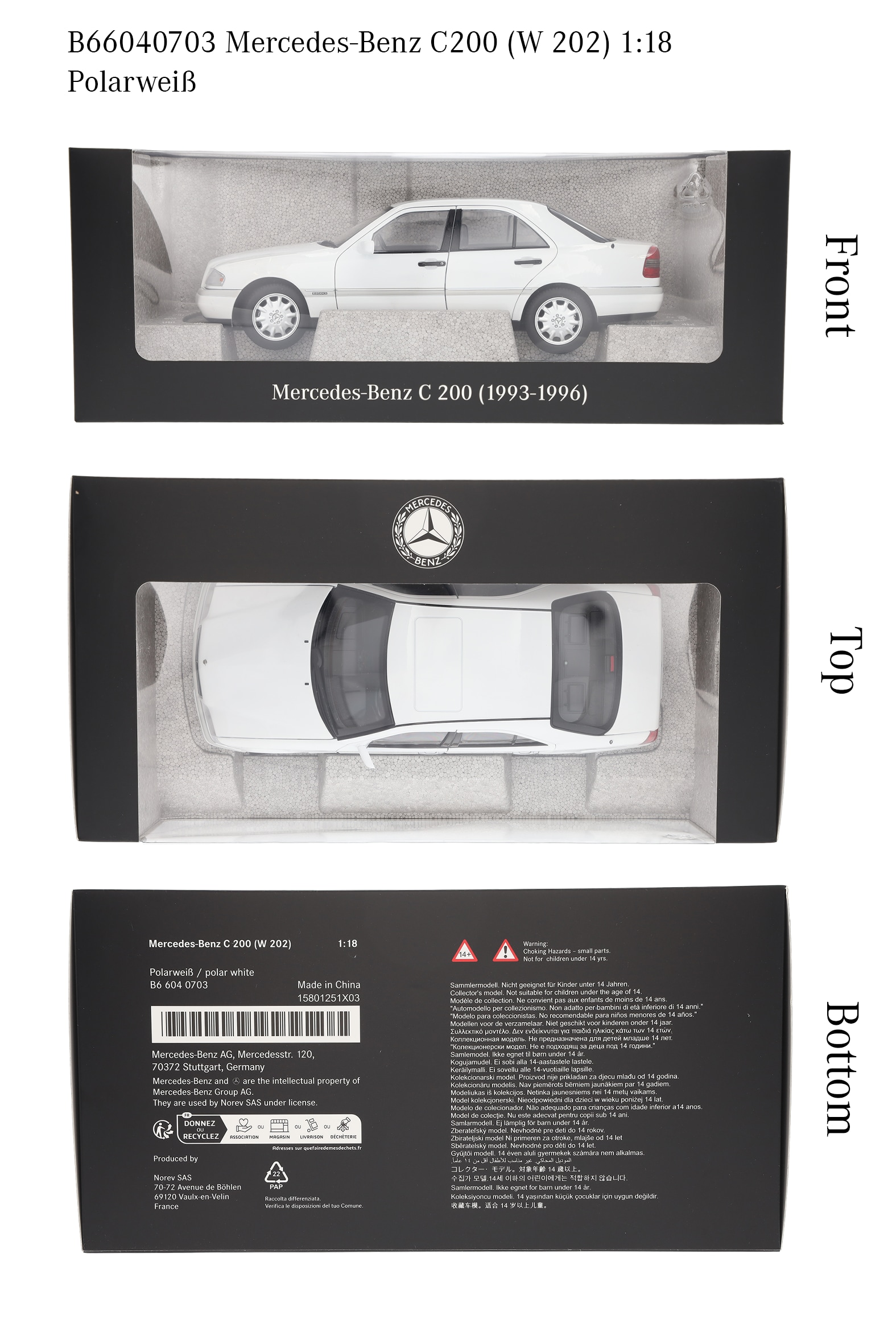 C 200 Berlina W 202 (1993-1996) - bianco polare, Norev, 1:18