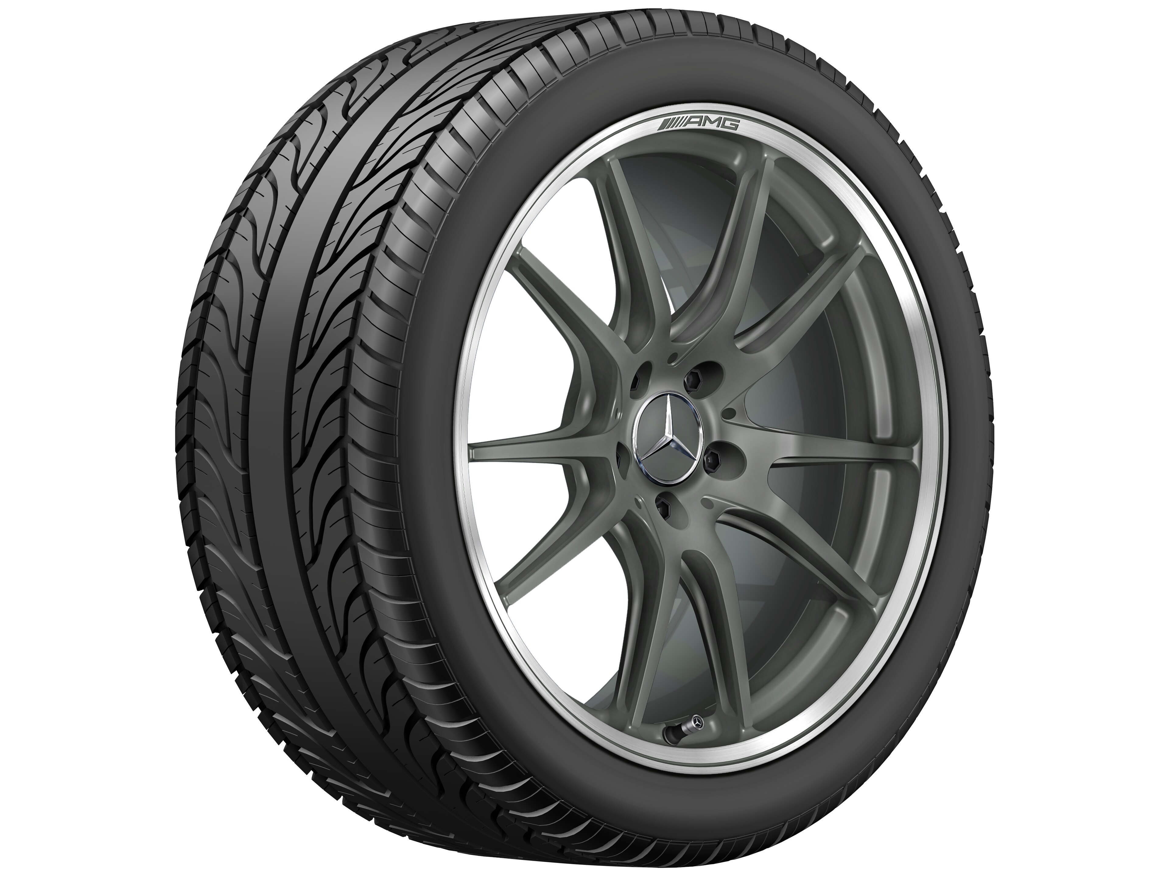 Cerchio fucinato AMG con design a 5 doppie razze, 50,8 cm (20 pollici), Bordo del cerchio tornito a specchio - 12 J x 20 ET 52, grigio titanio opaco, Bordo del cerchio tornito a specchio