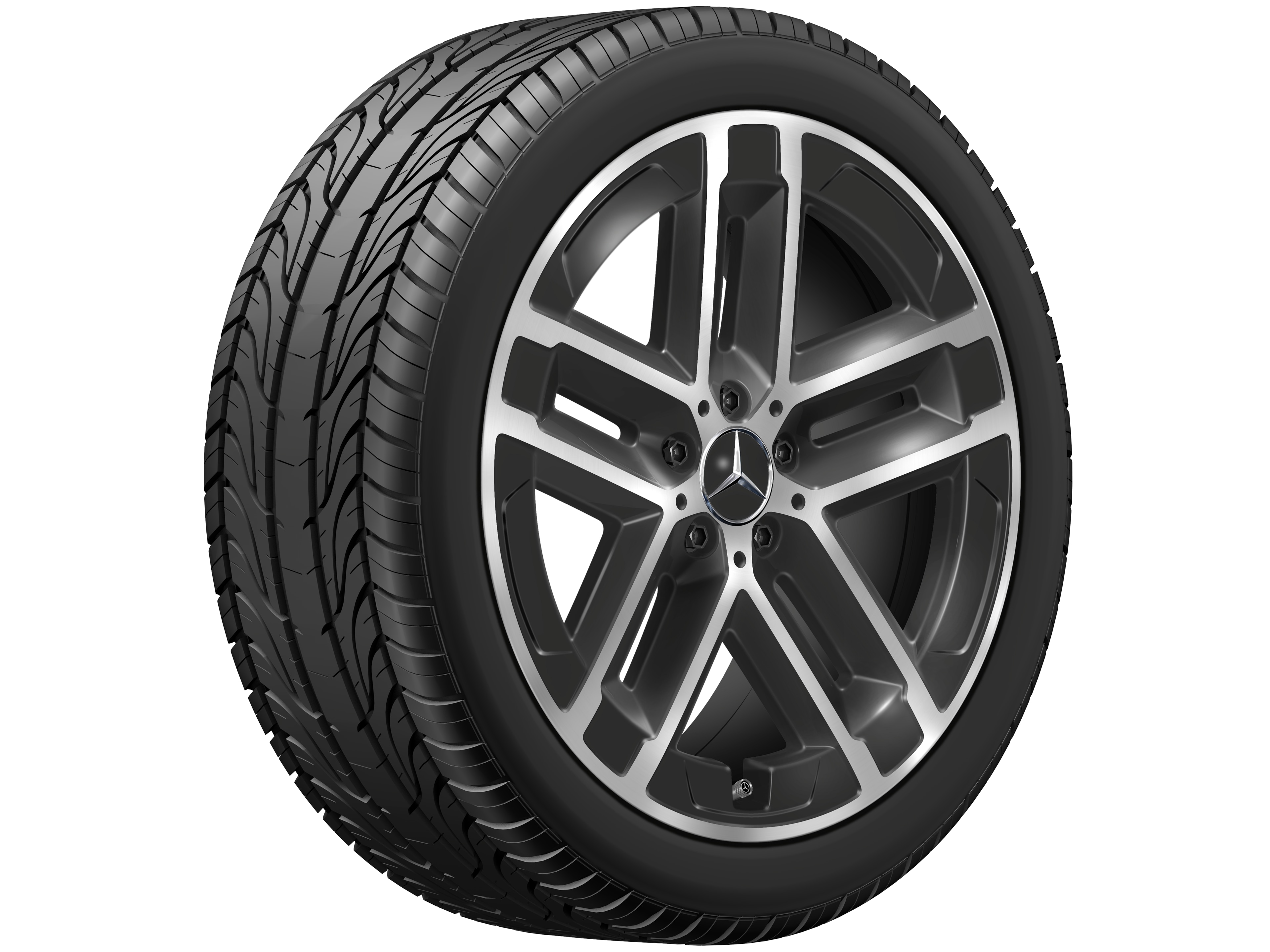 Cerchio a 5 doppie razze, Aero, 50,8 cm (20 pollici) - 9 J x 20 ET 60,8, colore nero, Tornitura a specchio