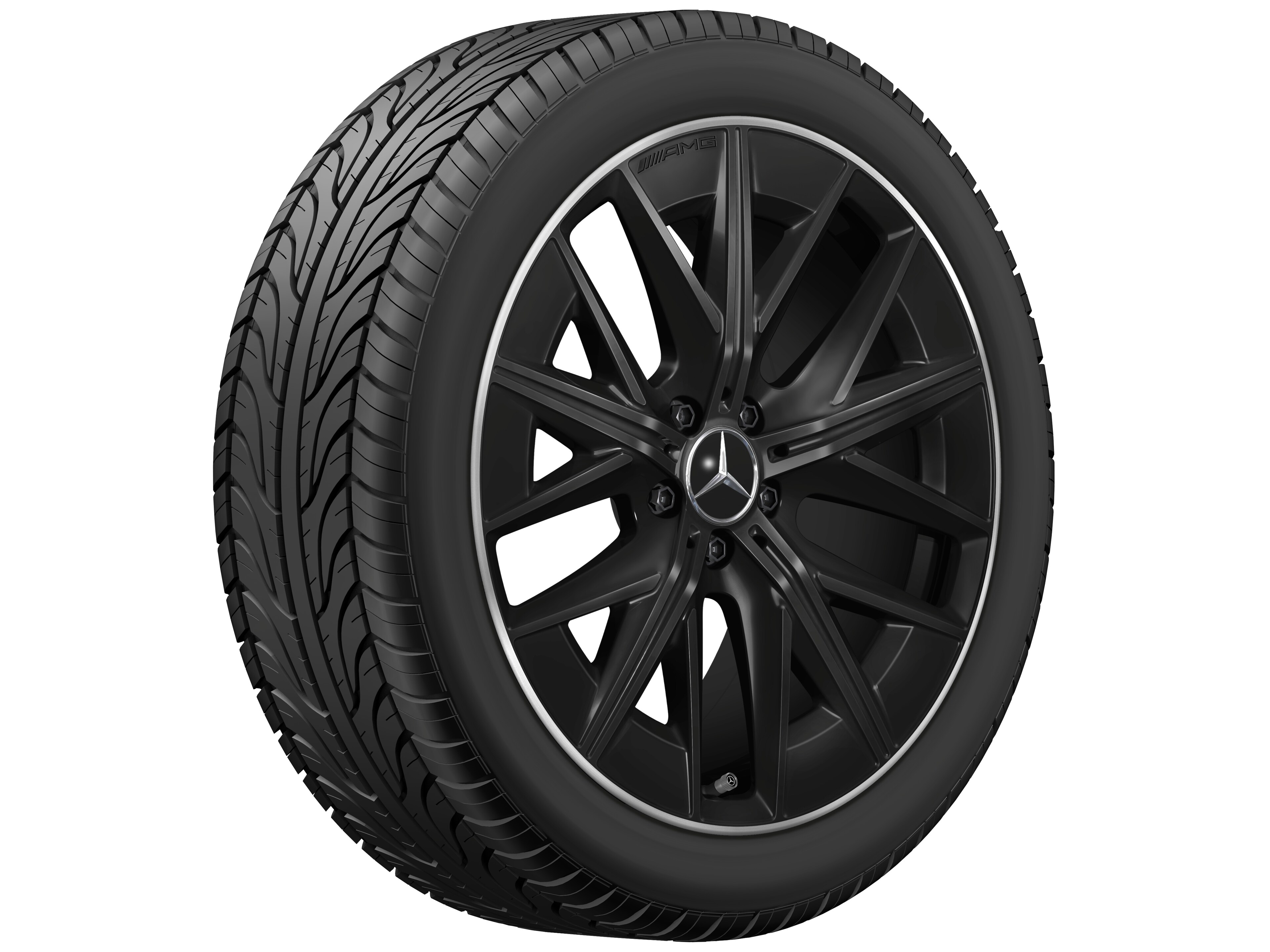 Cerchio in lega leggera AMG, con design a razze multiple, 50,8 cm (20 pollici), Bordo del cerchio tornito a specchio, Con ottimizzazione aerodinamica - 9 J x 20 ET 60,8, colore nero, Bordo del cerchio tornito a specchio