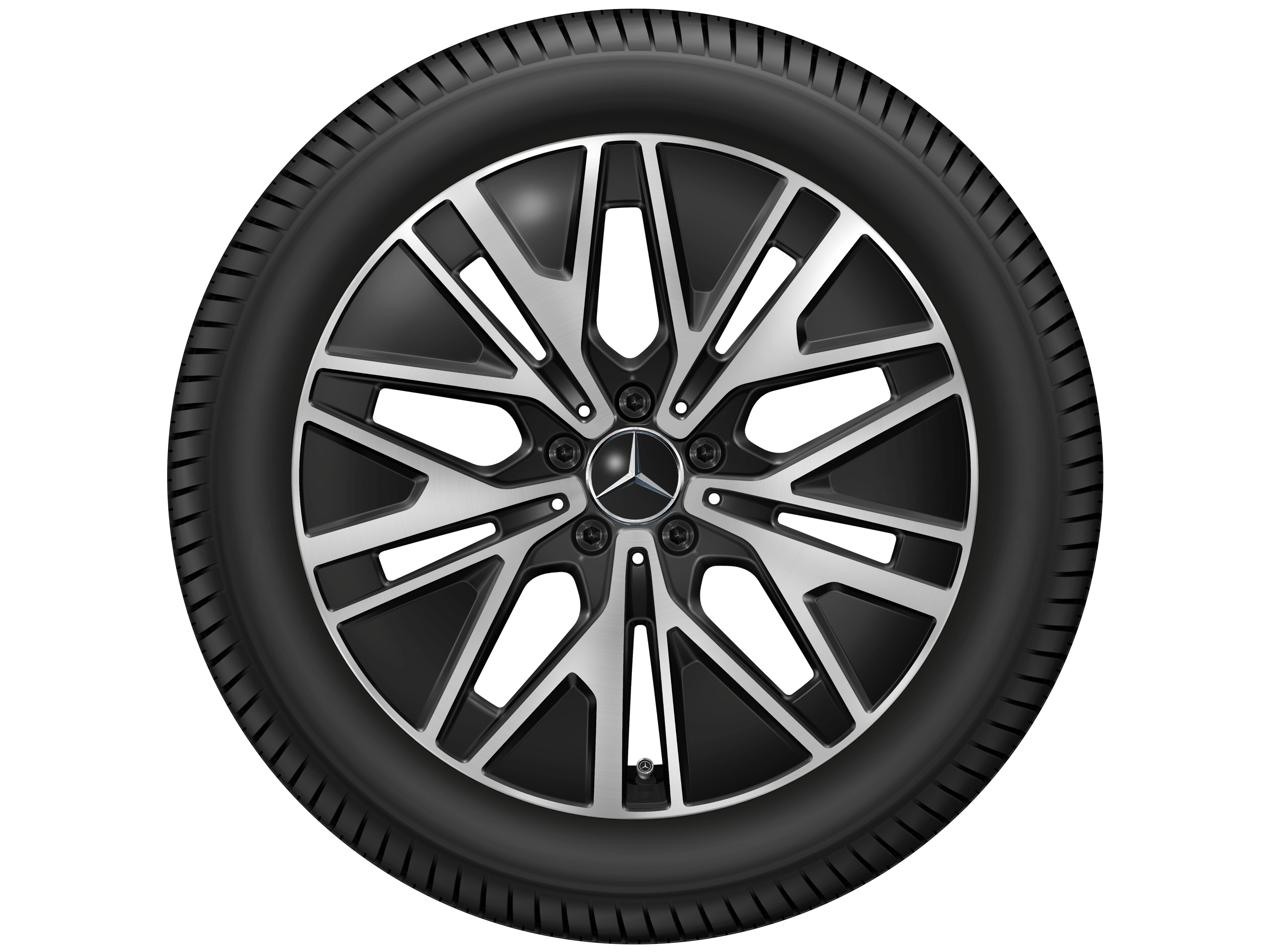 Cerchio a razze multiple, Aero, 48,3 cm (19 pollici) - 9 J x 19 ET 58,6, colore nero, Tornitura a specchio