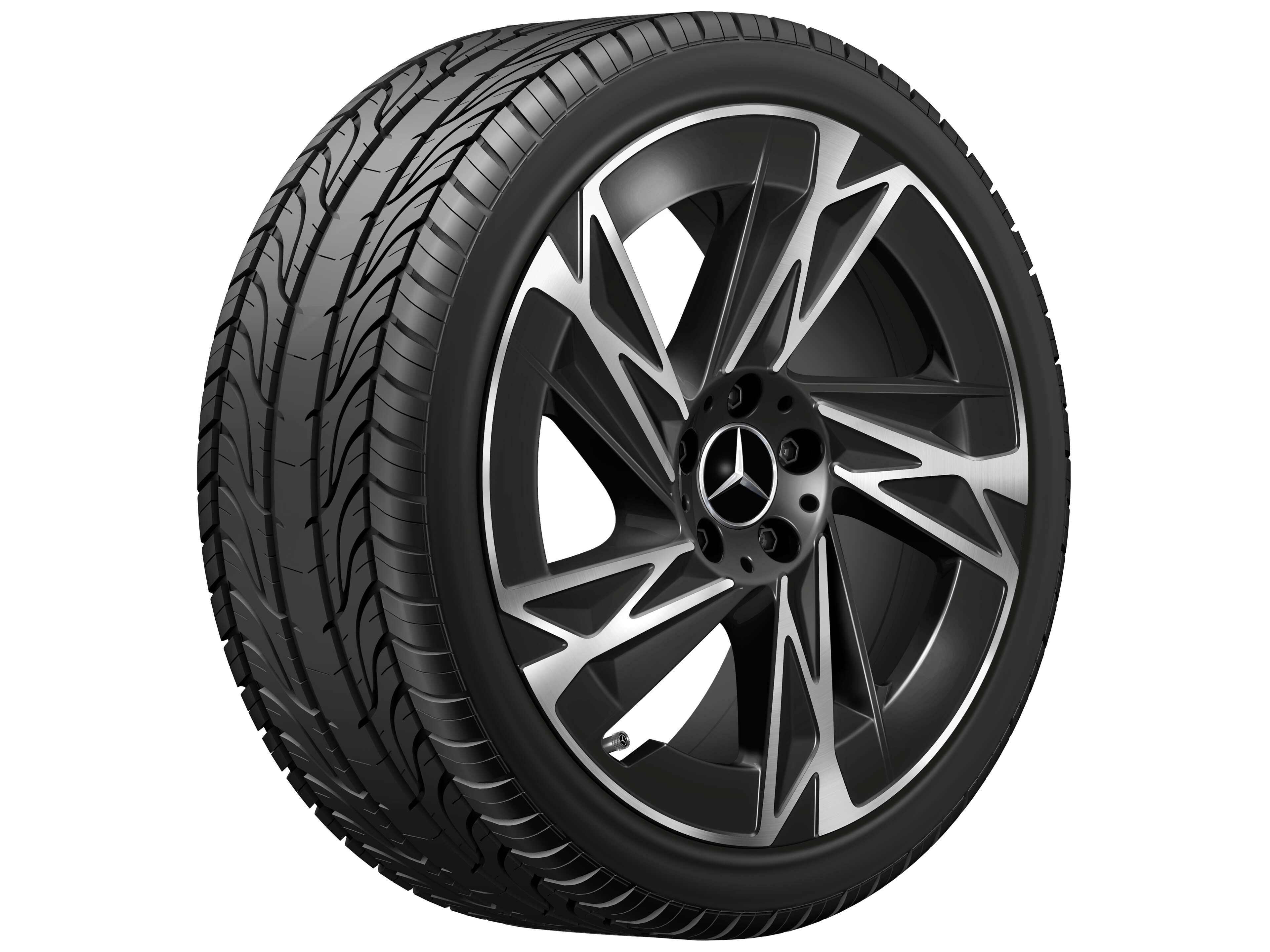 Cerchio a 5 razze, Aero, 48,3 cm (19 pollici) - 7,5 J x 19 ET 53,3, colore nero, Tornitura a specchio