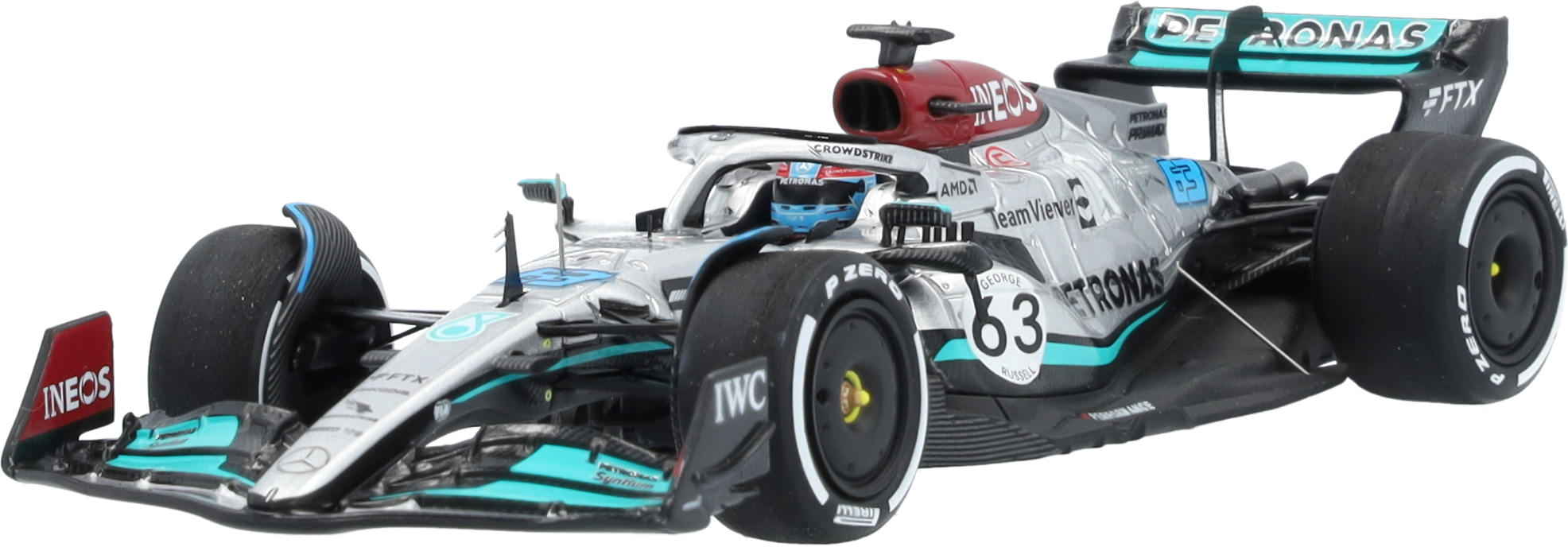 MERCEDES AMG PETRONAS Formula One™ Team, George Russell, Saison 2022 - silberfarben / petronasgrün / schwarz, Minimax, 1:43