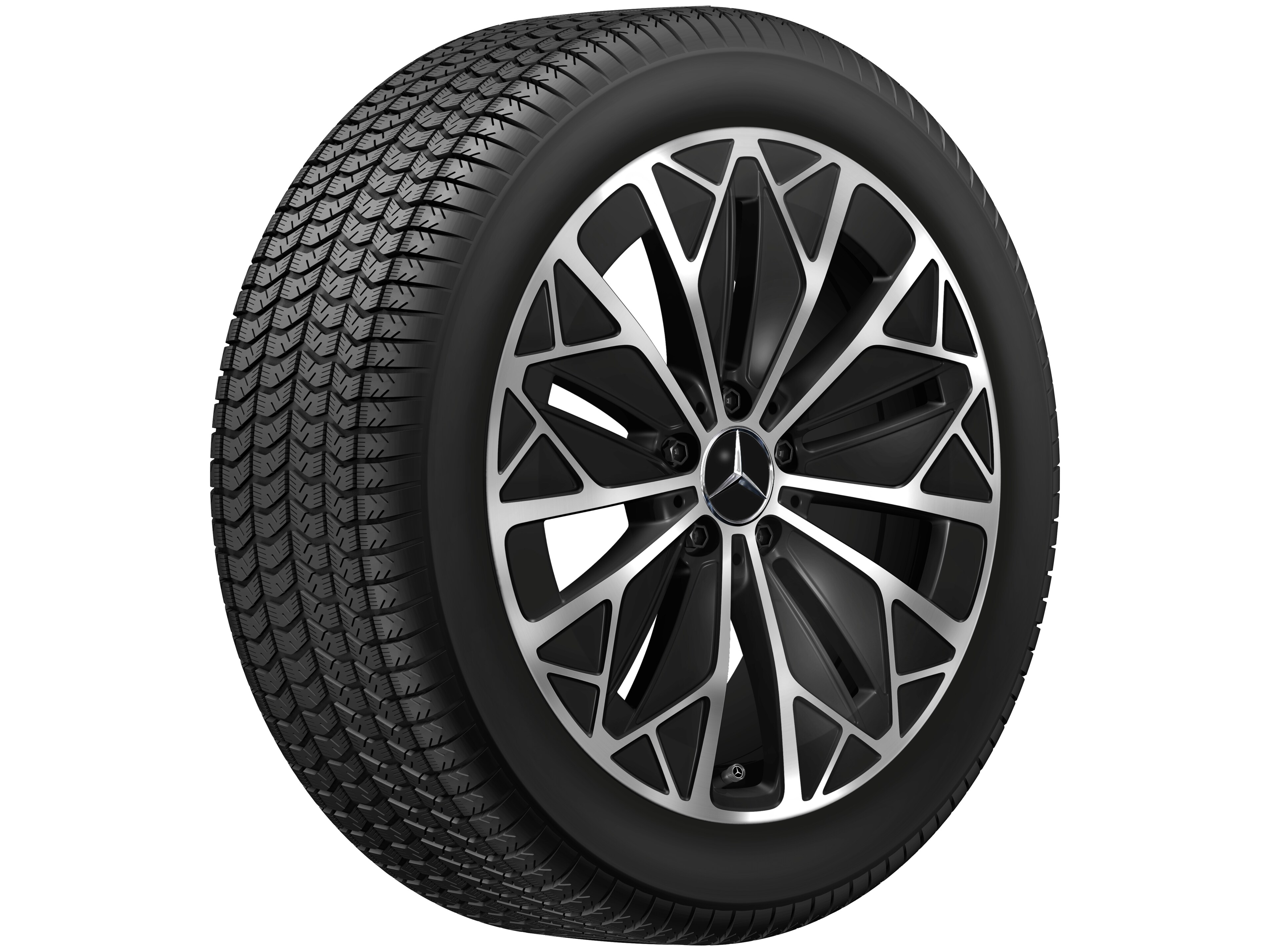 Cerchio a razze multiple, Aero, 48,3 cm (19 pollici) - 9 J x 19 ET 60,8, colore nero, Tornitura a specchio