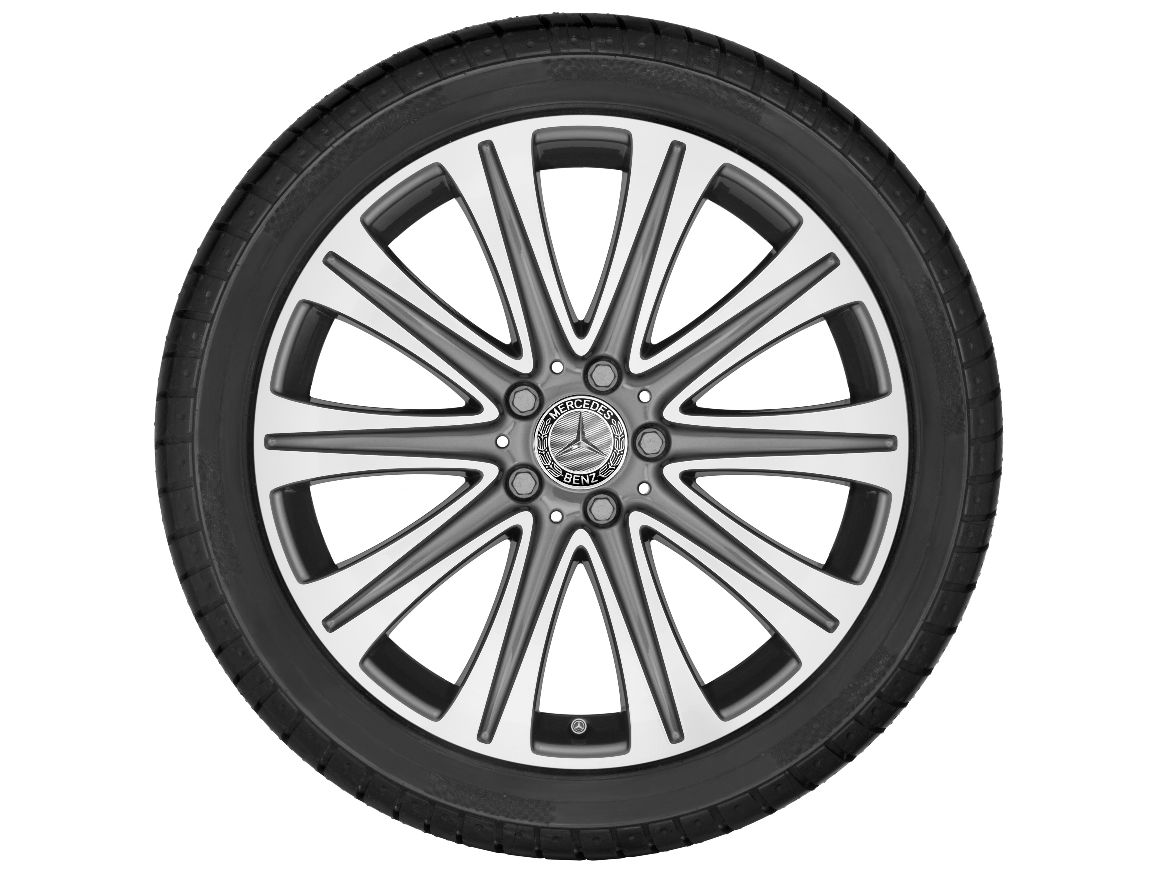 Cerchio a 10 razze, 48,3 cm (19 pollici) - 8 J x 19 ET 43, grigio tremolite metallizzato, Tornitura a specchio