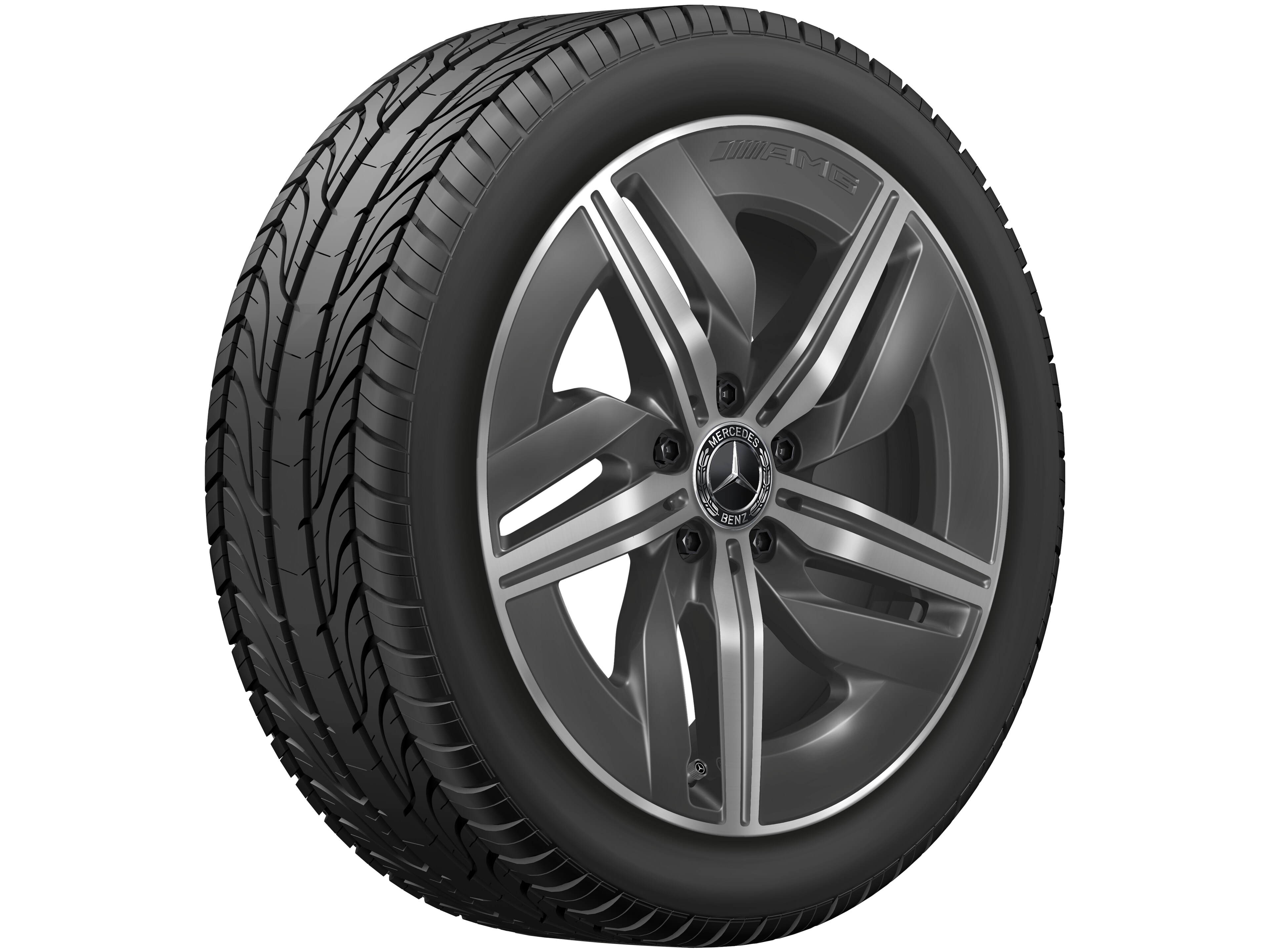 Cerchio a 5 razze AMG, 45,7 cm (18 pollici) - 9 J x 18 ET 66, Grigio tantalio, Tornitura a specchio