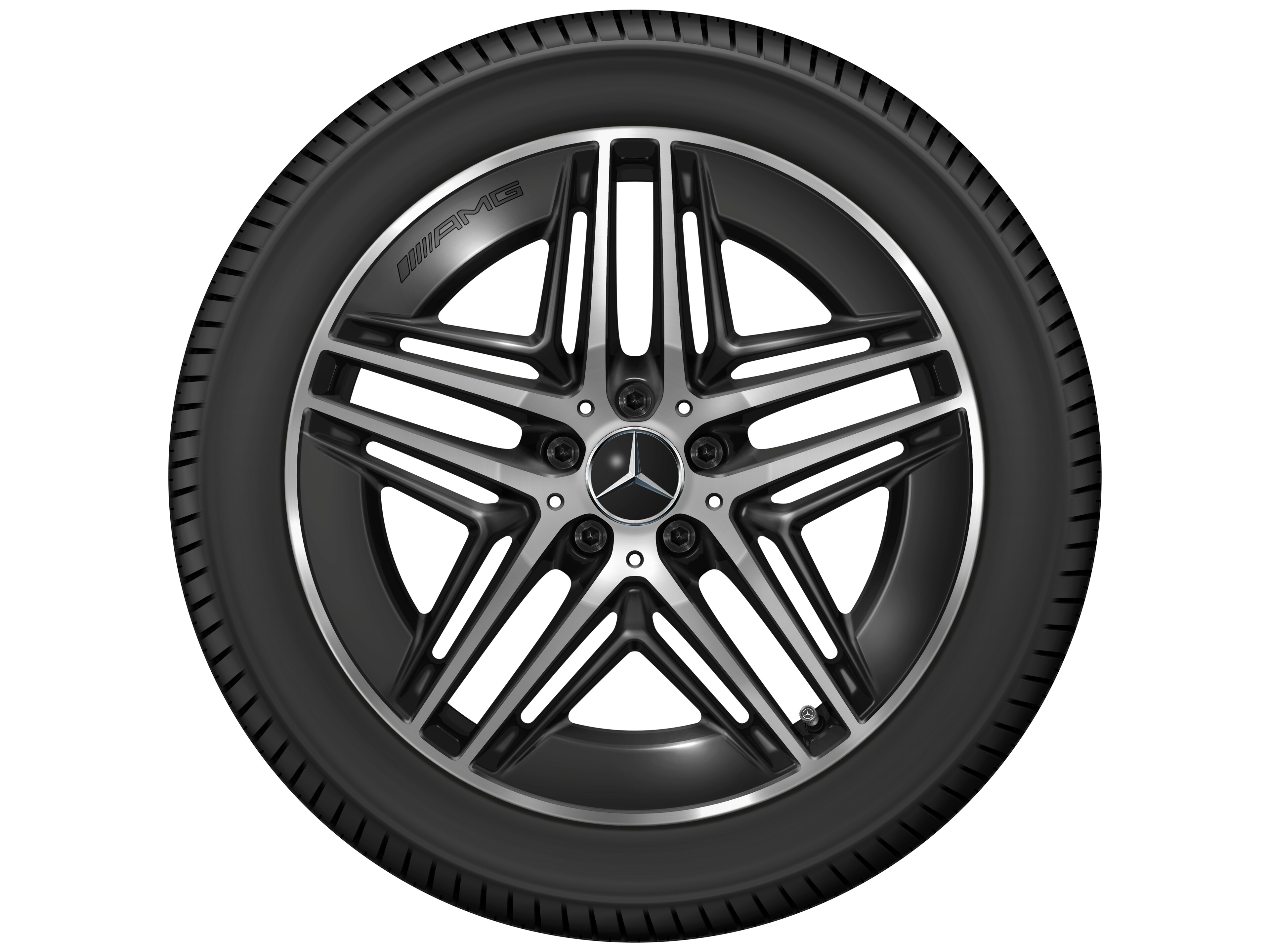 Cerchio in lega leggera AMG, con design a 5 doppie razze, 48,3 cm (19 pollici) - 8 J x 19 ET 52, colore nero, Tornitura a specchio