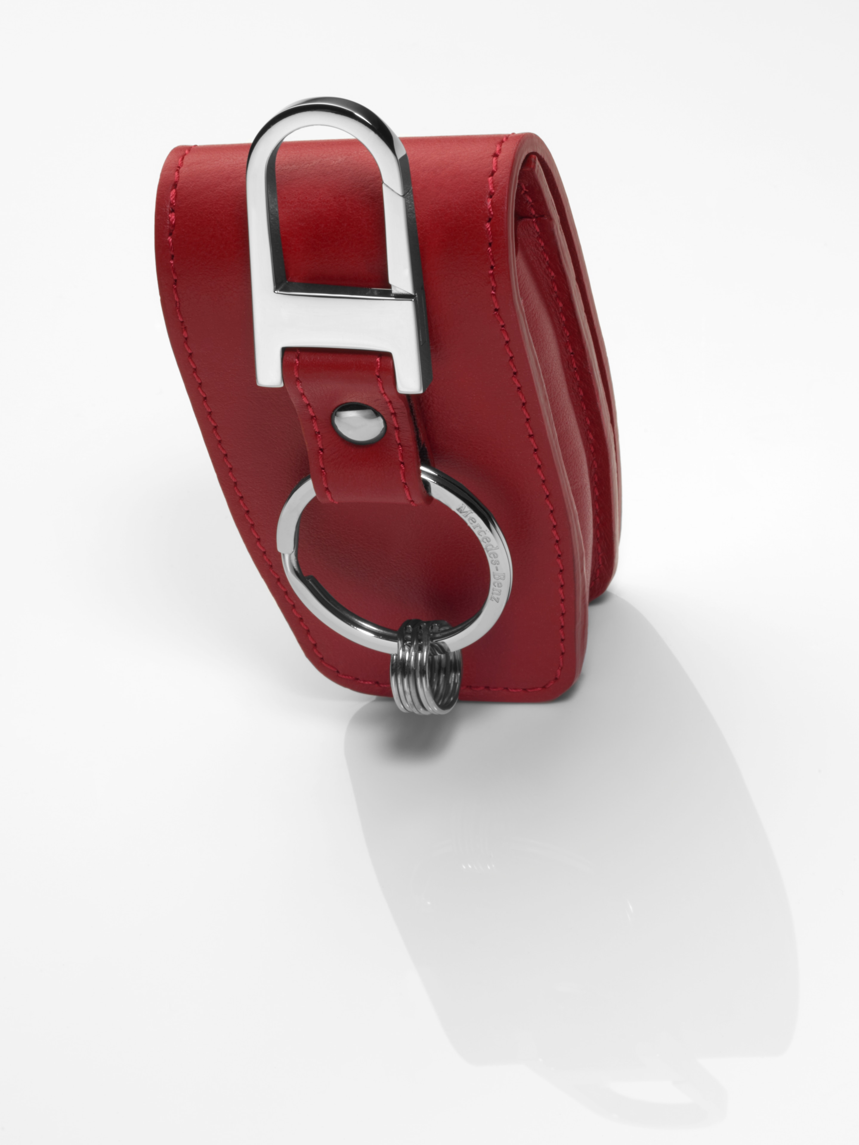 Custodia portachiavi - Rosso, Pelle di vitello / acciaio inox