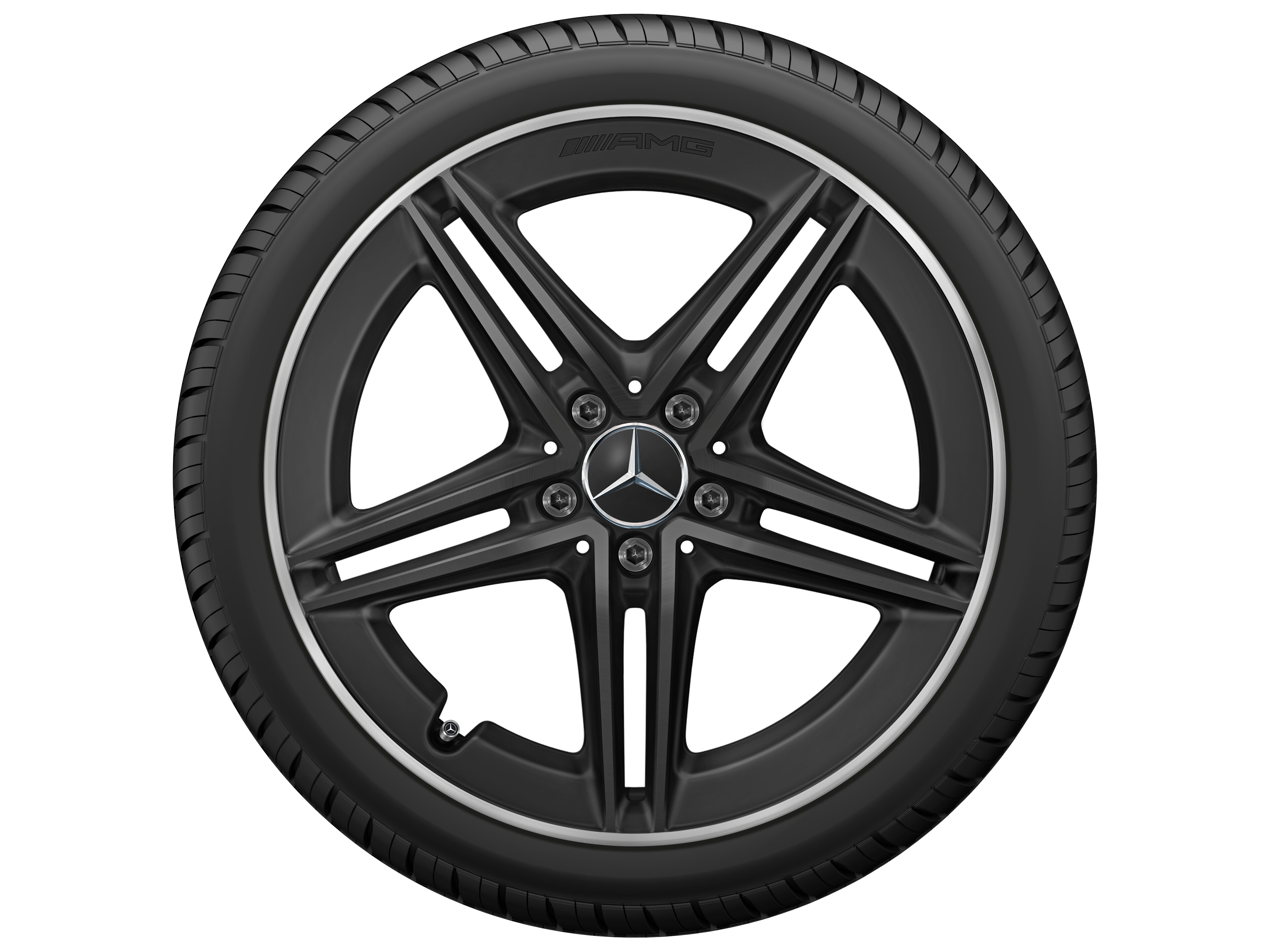 Cerchio a 5 doppie razze AMG, 48,3 cm (19 pollici), Bordo del cerchio tornito a specchio - 9 J x 19 ET 52, nero opacizzato