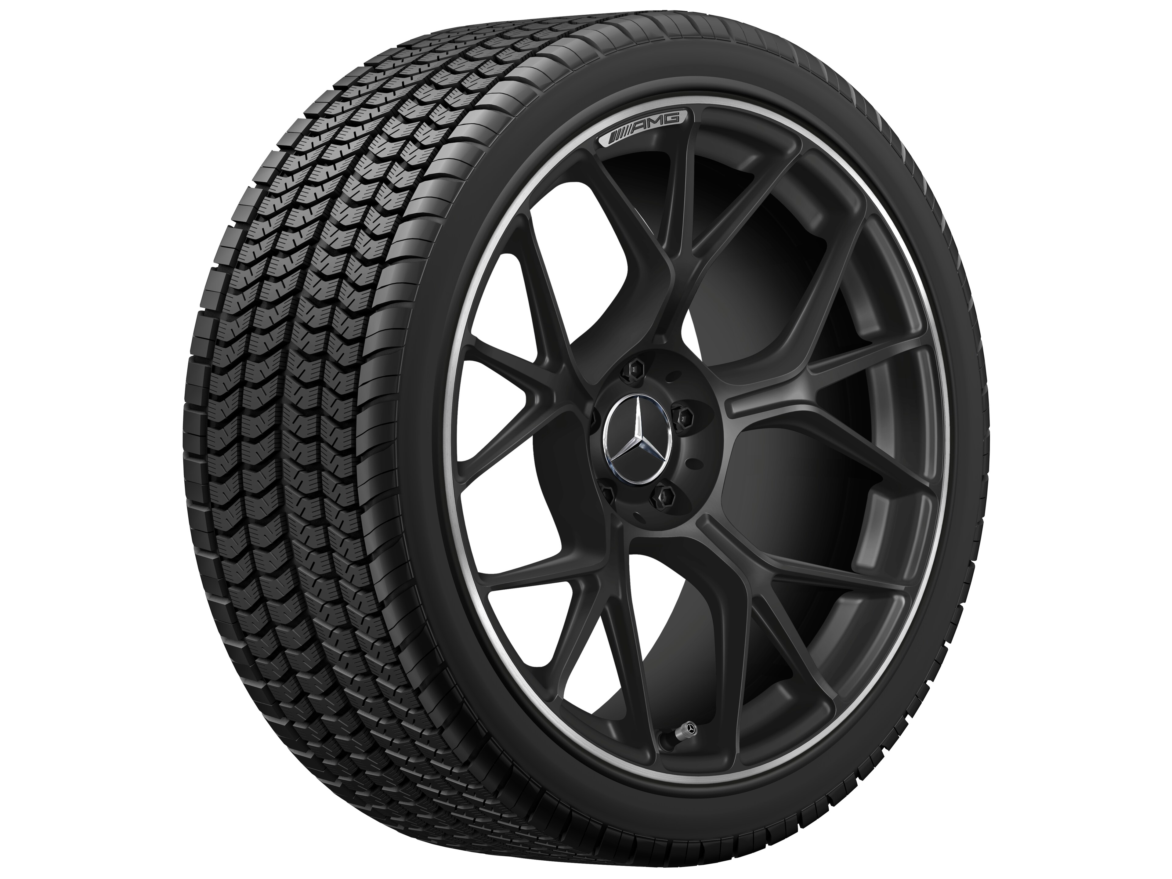Cerchio fucinato AMG con design a razze incrociate, 50,8 cm (20 pollici), Bordo del cerchio tornito a specchio - 11 J x 20 ET 24,1, nero opacizzato, Bordo del cerchio tornito a specchio