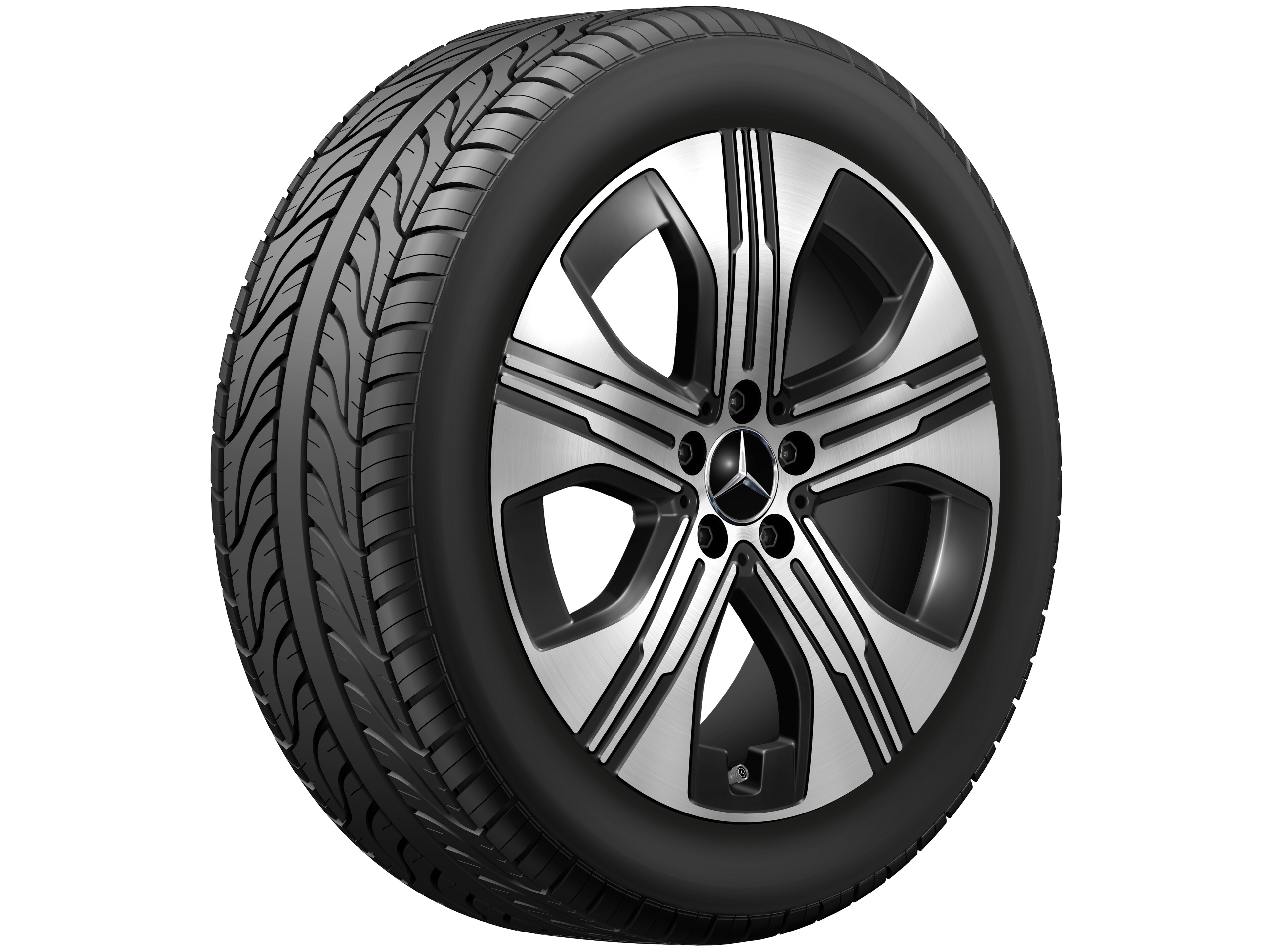 Cerchio a 5 fori, 48,3 cm (19 pollici) - 7,5 J x 19 ET 53,5, colore nero, Tornitura a specchio