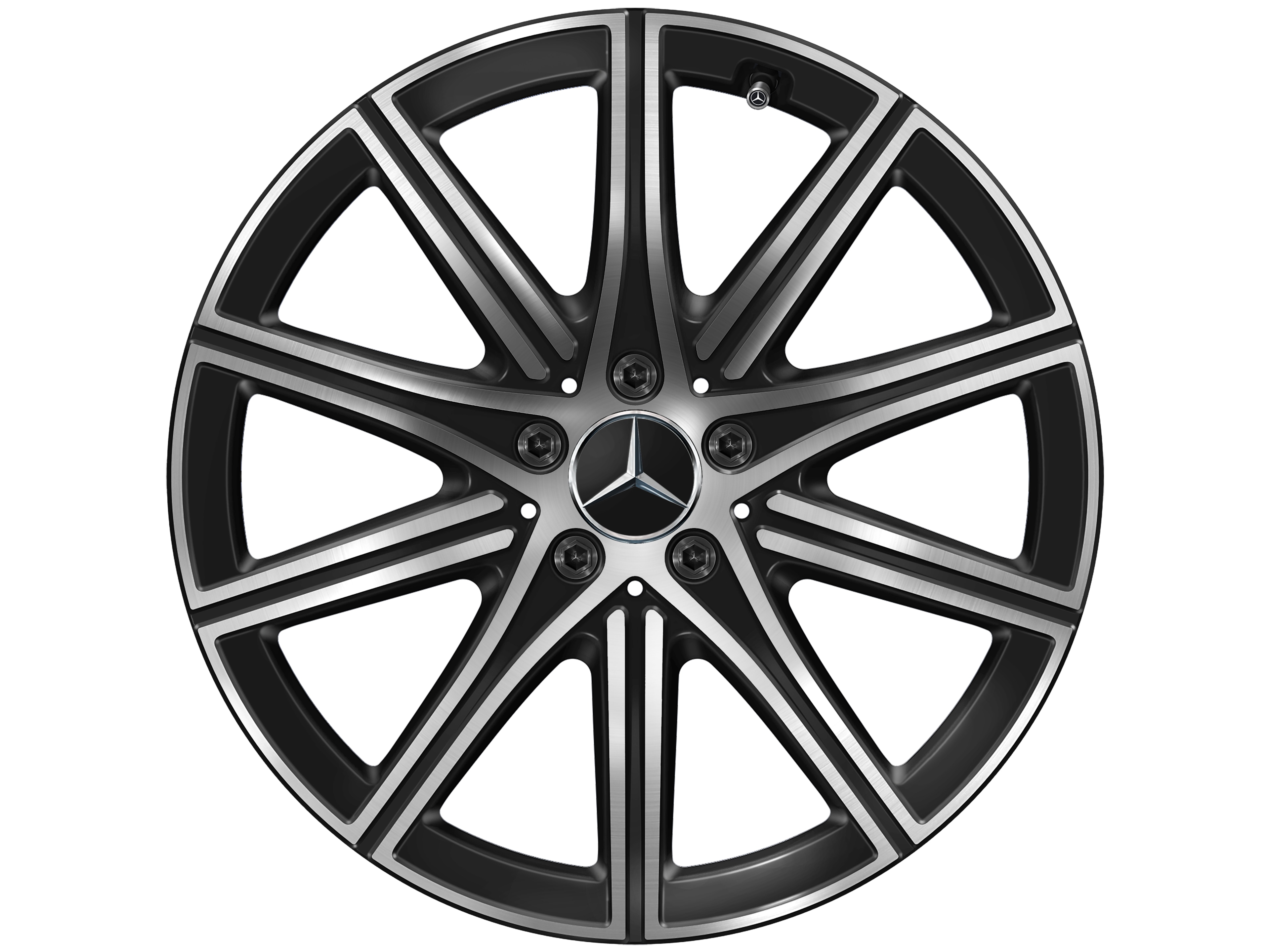 Cerchio a 10 razze, 48,3 cm (19 pollici) - 8,5 J x 19 ET 31,5, colore nero, Tornitura a specchio