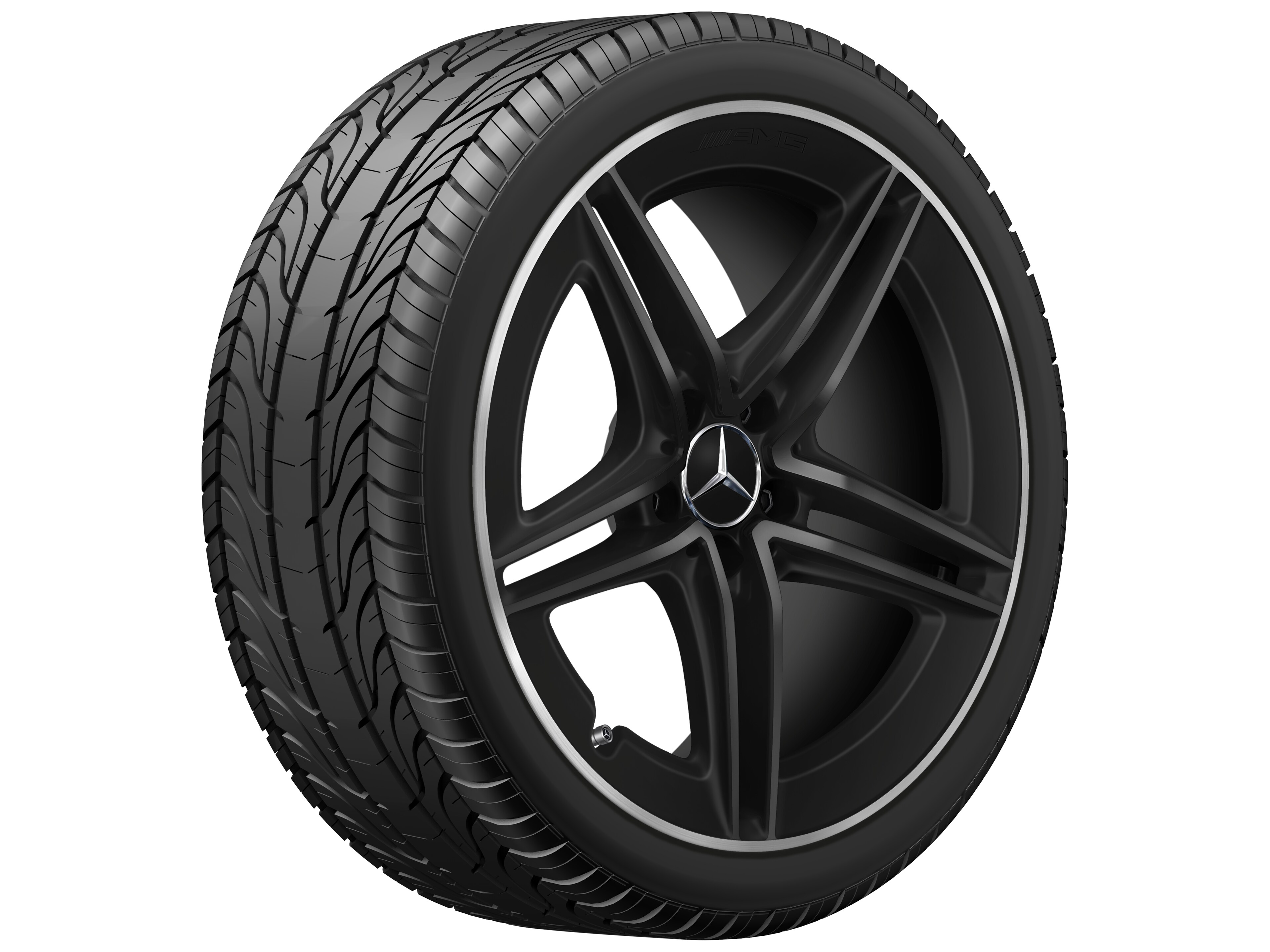 Cerchio a 5 doppie razze AMG, 48,3 cm (19 pollici), Bordo del cerchio tornito a specchio - 9 J x 19 ET 52, nero opacizzato