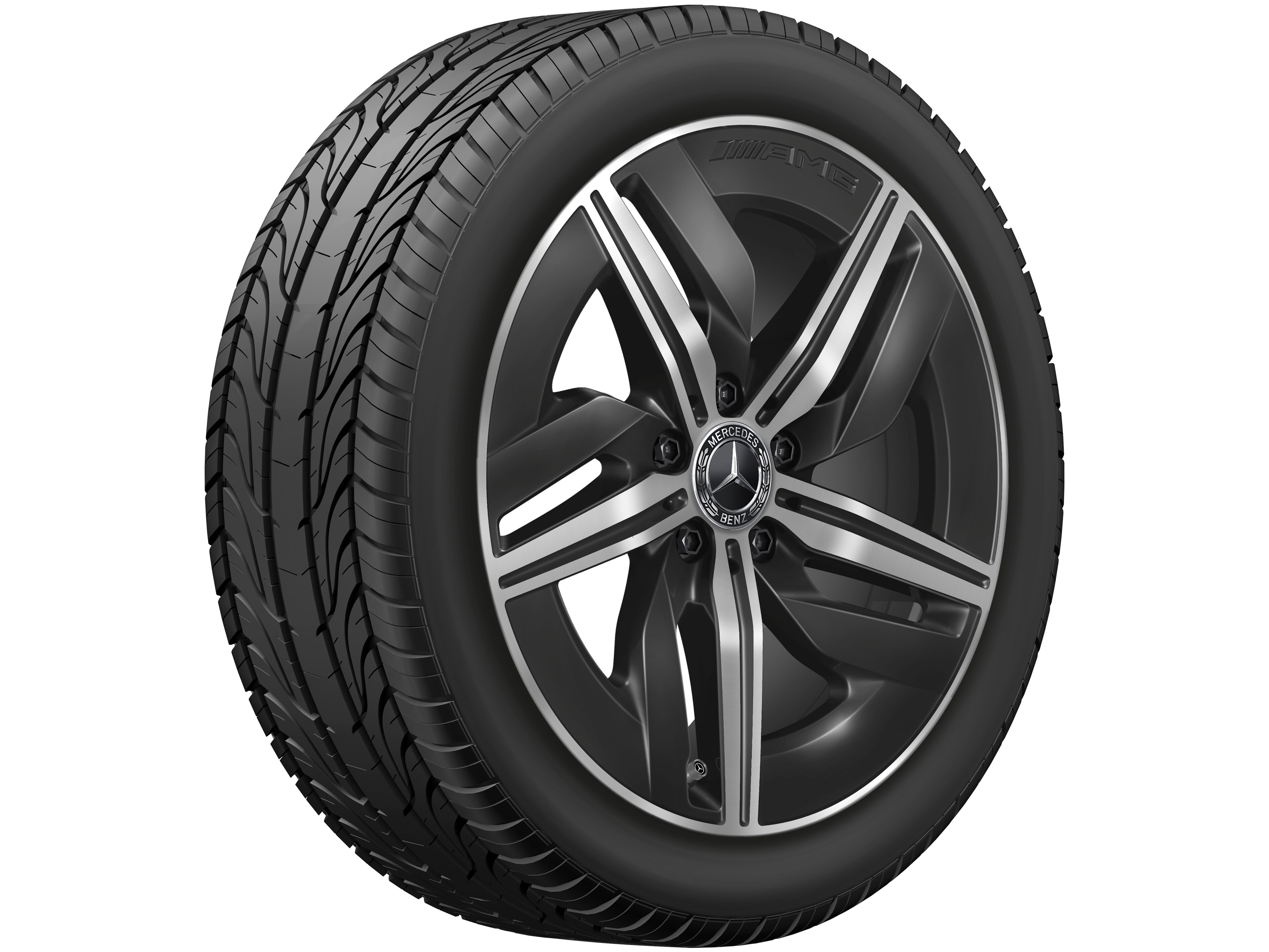 Cerchio a 5 razze AMG, 45,7 cm (18 pollici) - 7,5 J x 18 ET 48,4, colore nero, Tornitura a specchio