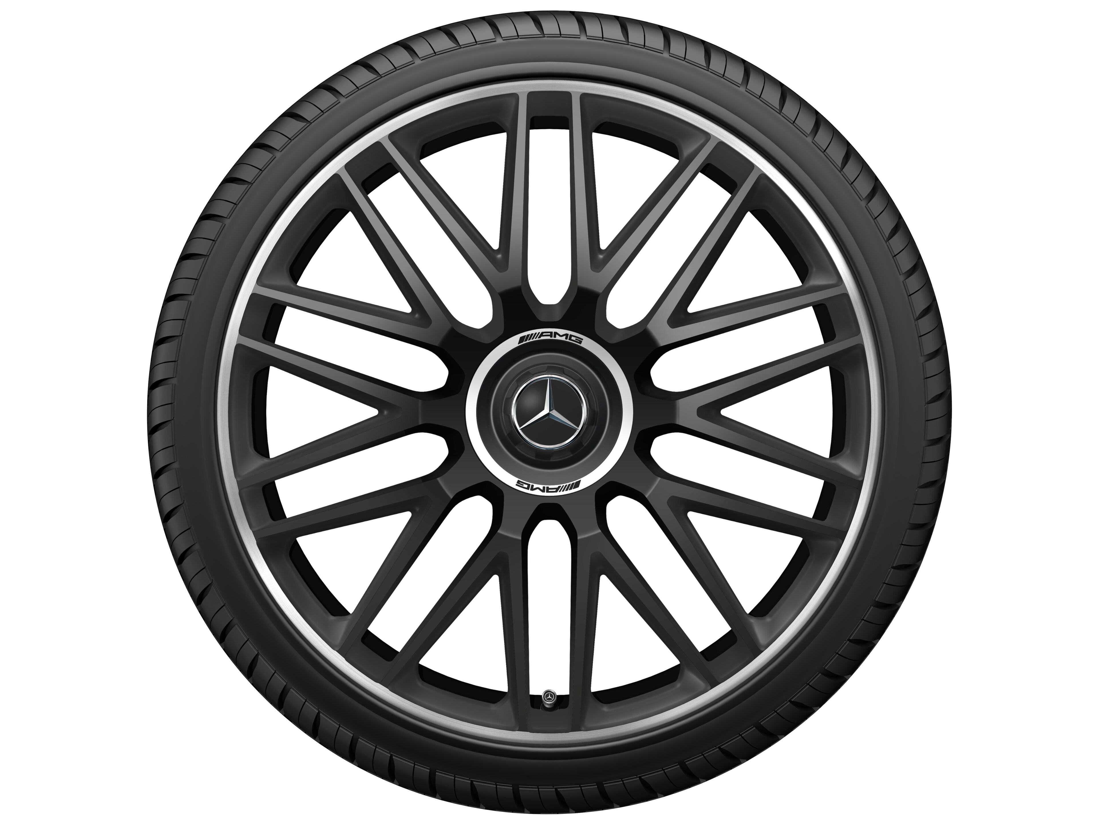 Cerchio fucinato AMG con design a 10 doppie razze, 53,3 cm (21 pollici), Bordo del cerchio tornito a specchio - 10,5 J x 21 ET 42, nero opacizzato, Bordo del cerchio tornito a specchio