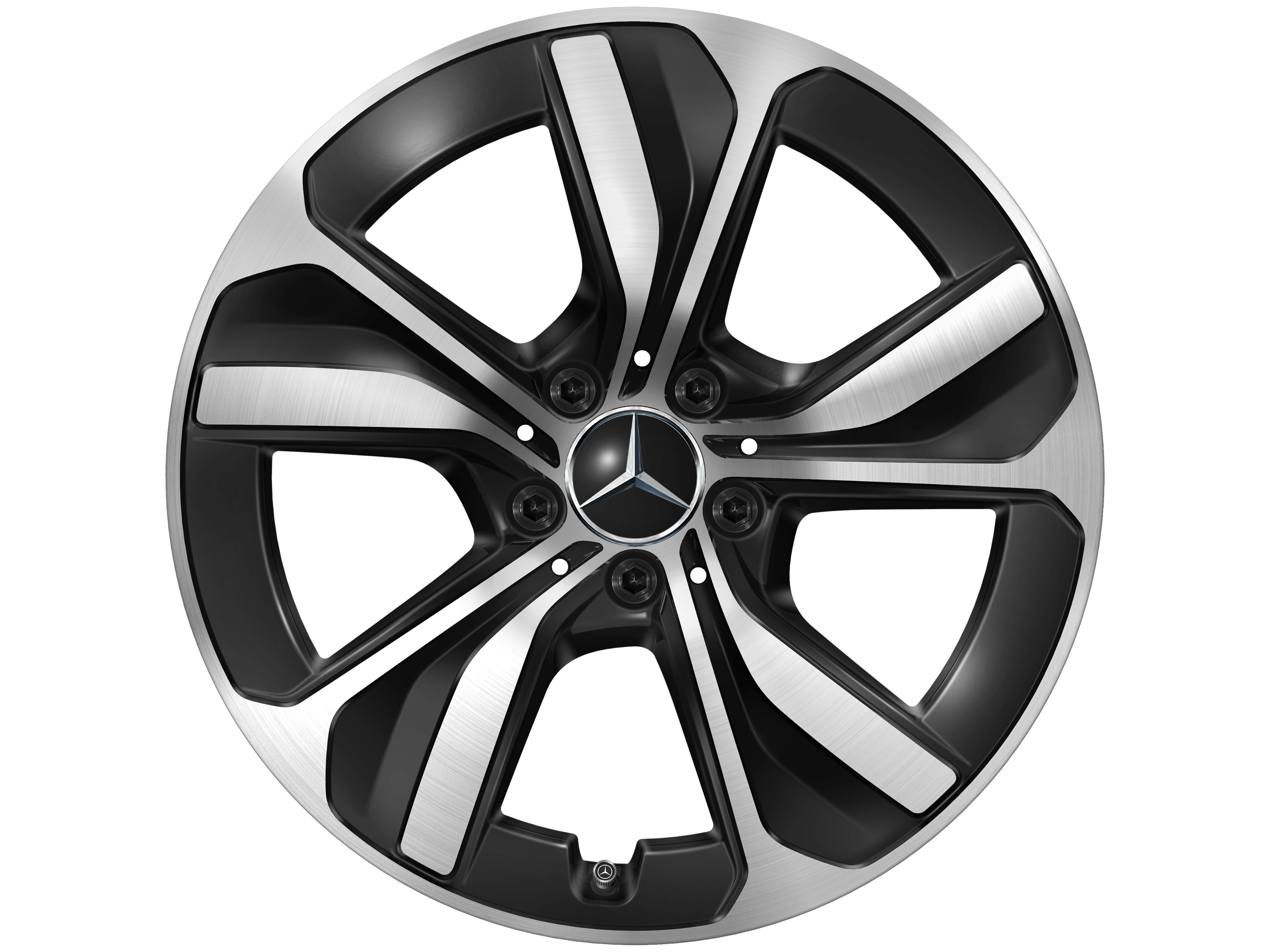 Cerchio a 5 razze, Aero, 45,7 cm (18 pollici) - 8 J x 18 ET 44,9, colore nero, Tornitura a specchio