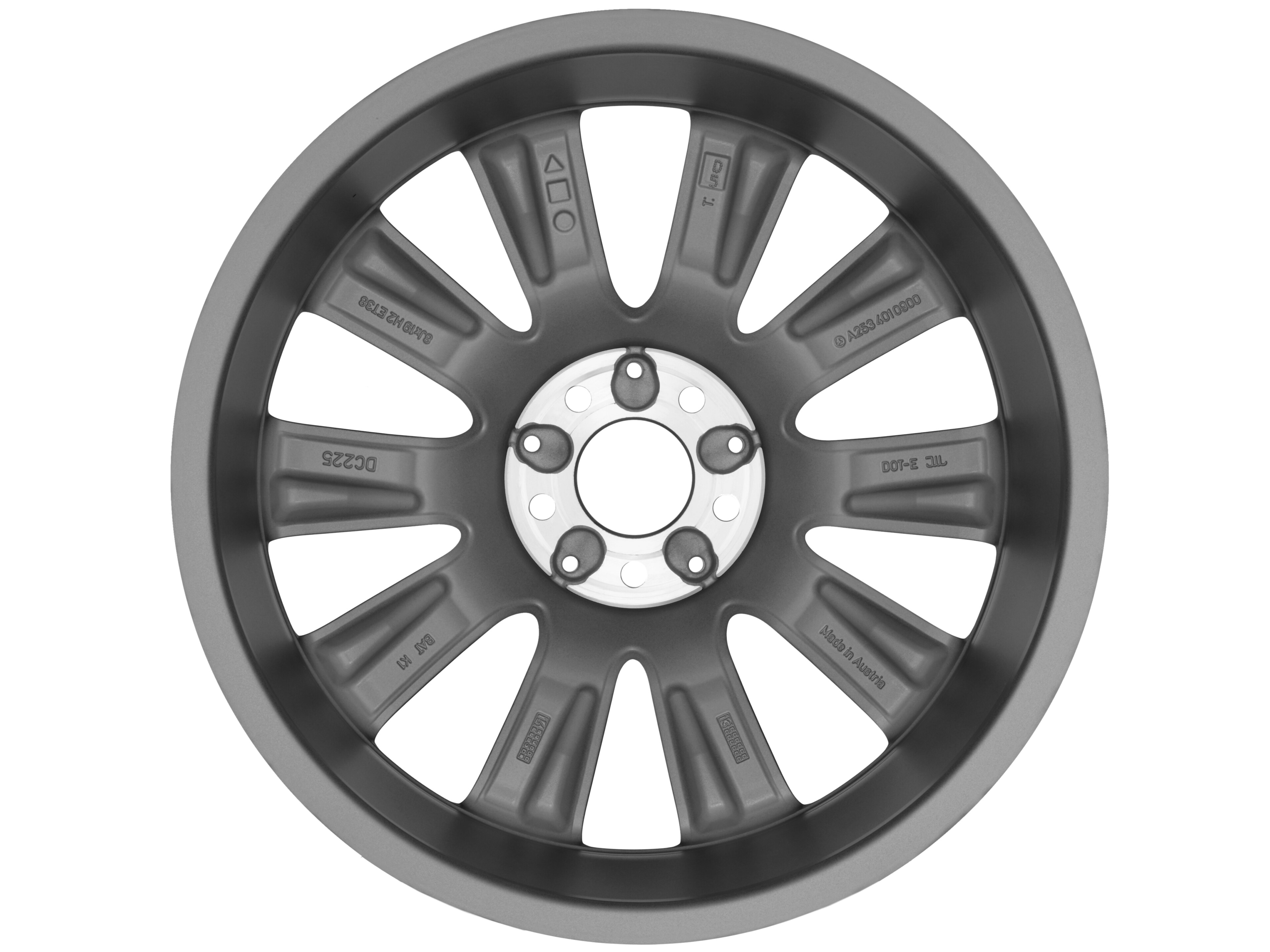 Cerchio a 10 razze, 48,3 cm (19 pollici) - 8 J x 19 ET 38, grigio Himalaya opaco