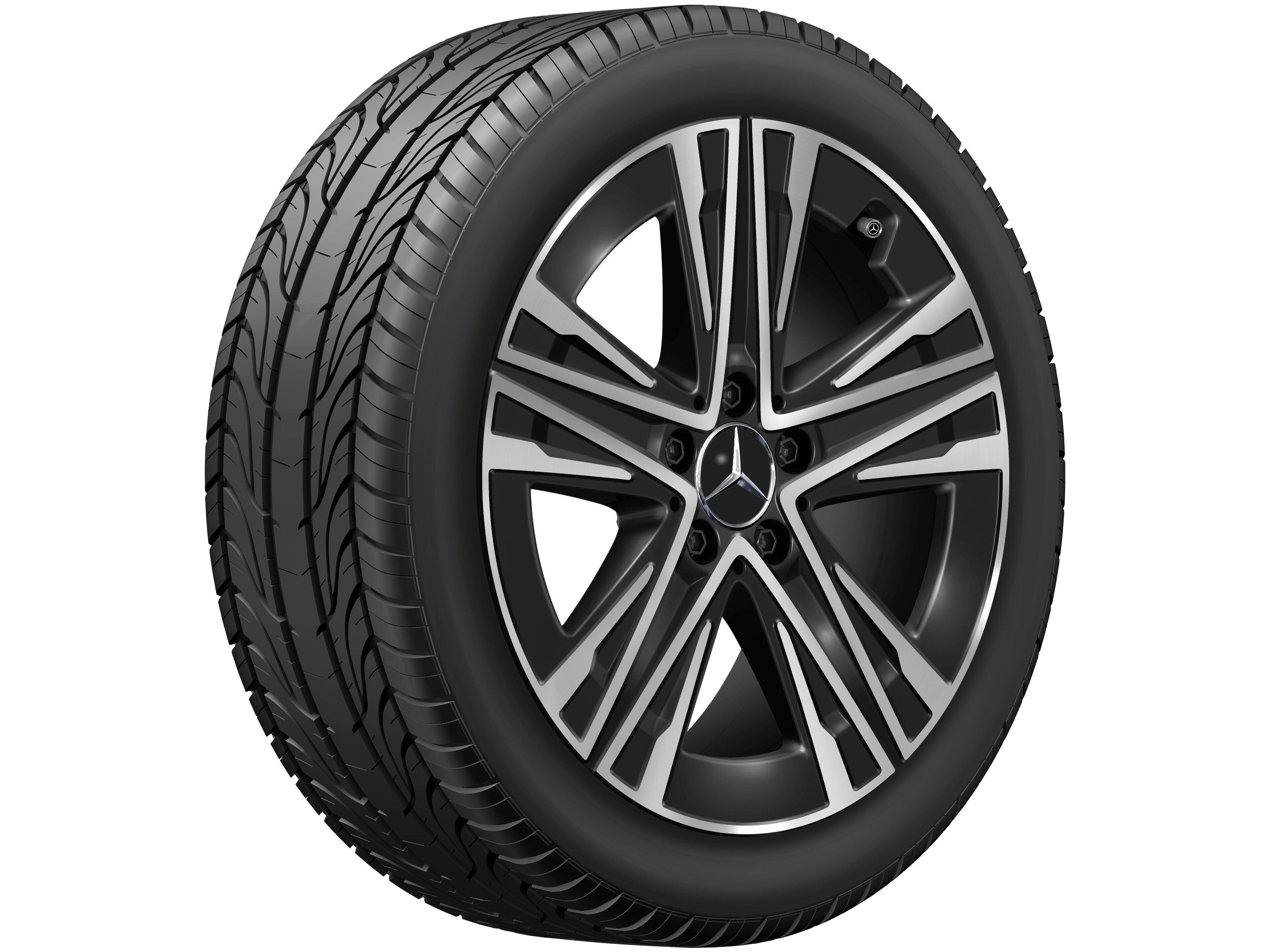 Cerchio a 5 razze W, Aero, 45,7 cm (18 pollici) - 7,5 J x 18 ET 48,4, colore nero, Tornitura a specchio
