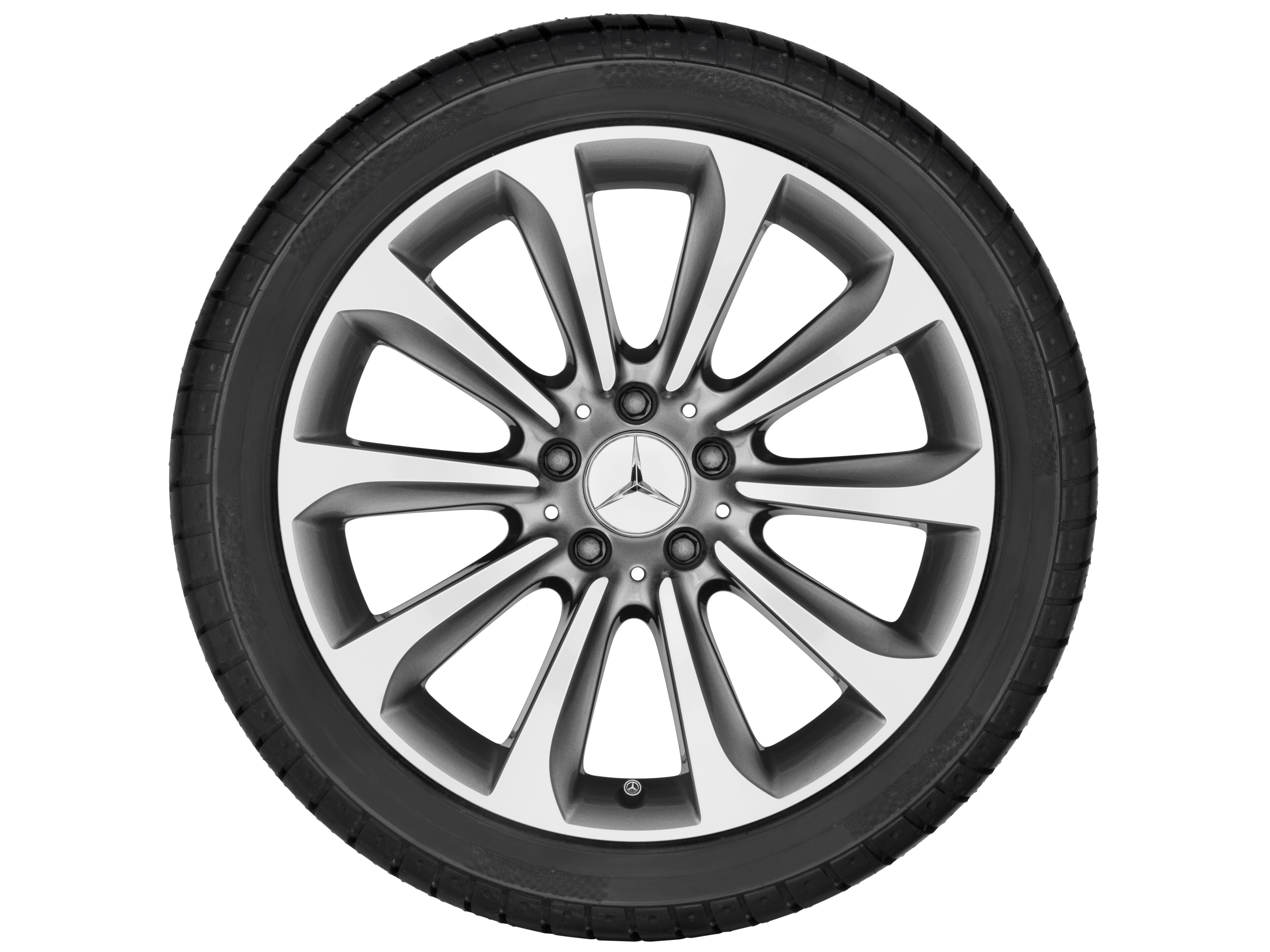 Cerchio a 10 razze, 45,7 cm (18 pollici) - 9,5 J x 18 ET 48, grigio Himalaya, Tornitura a specchio